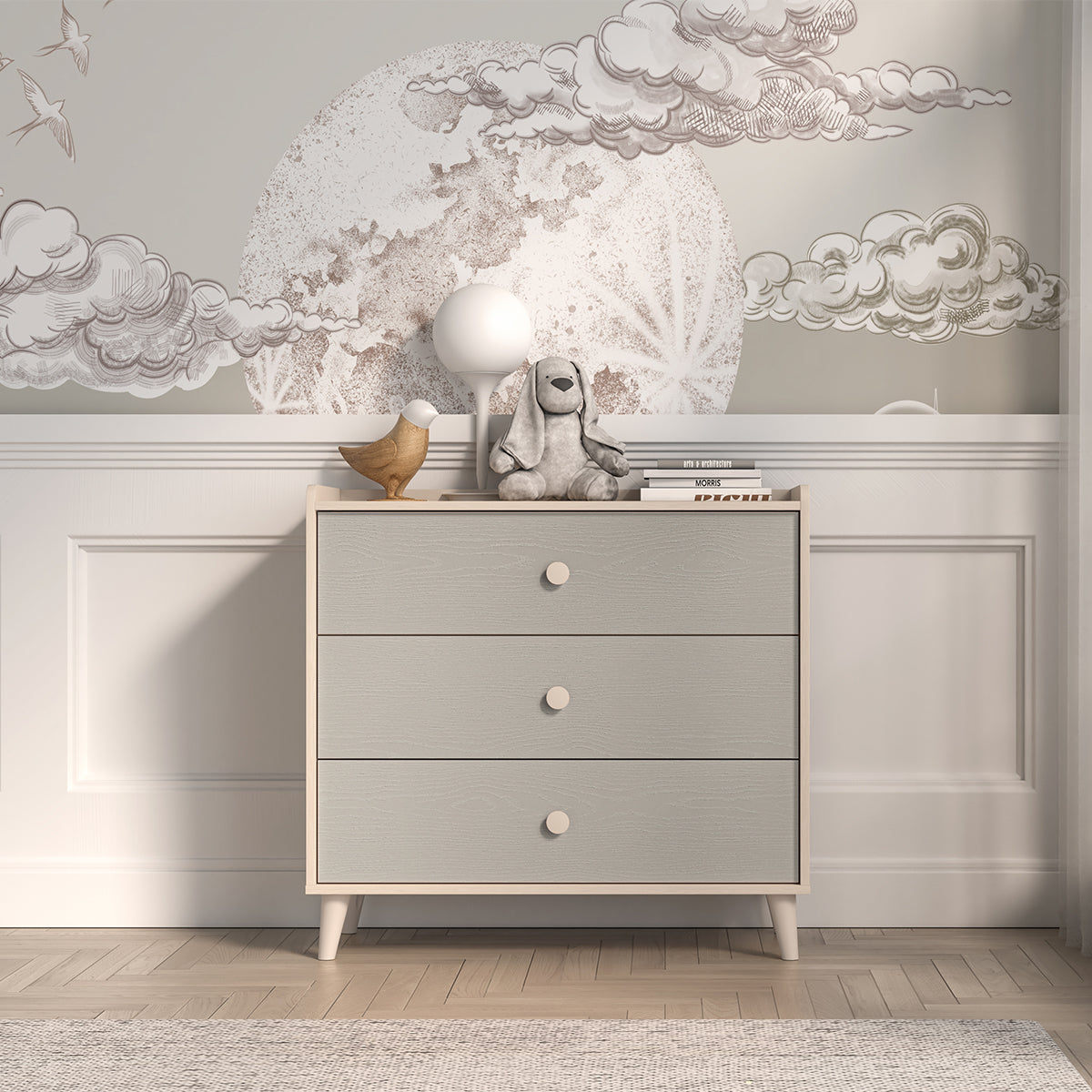 Commode 3 tiroirs Alycia Beige et Gris - vue 3