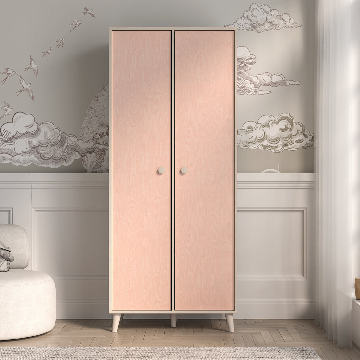 Armoire 2 portes Alycia Beige et Rose - vue 3