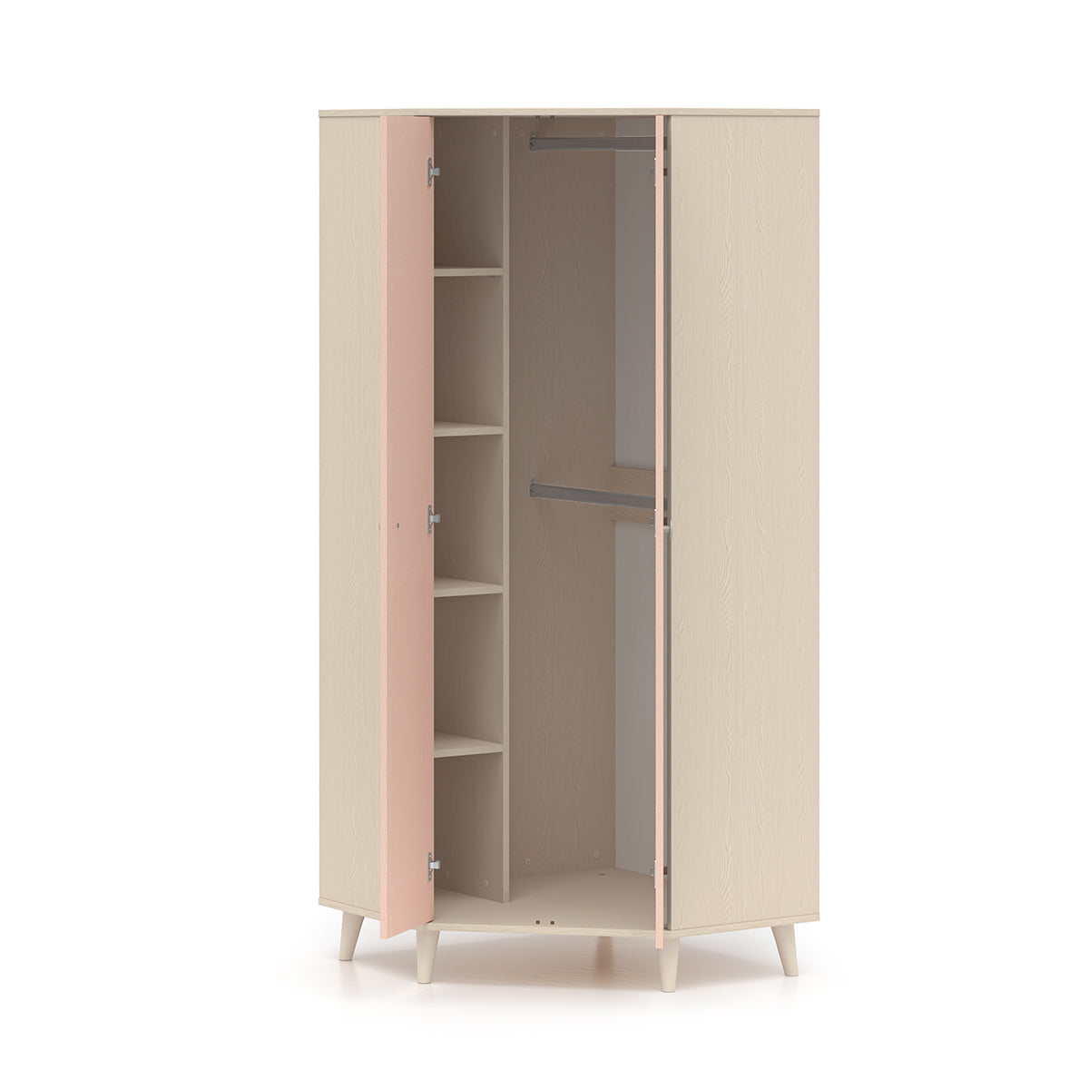 Armoire d'angle 2 portes Alycia Beige et Rose - vue 2
