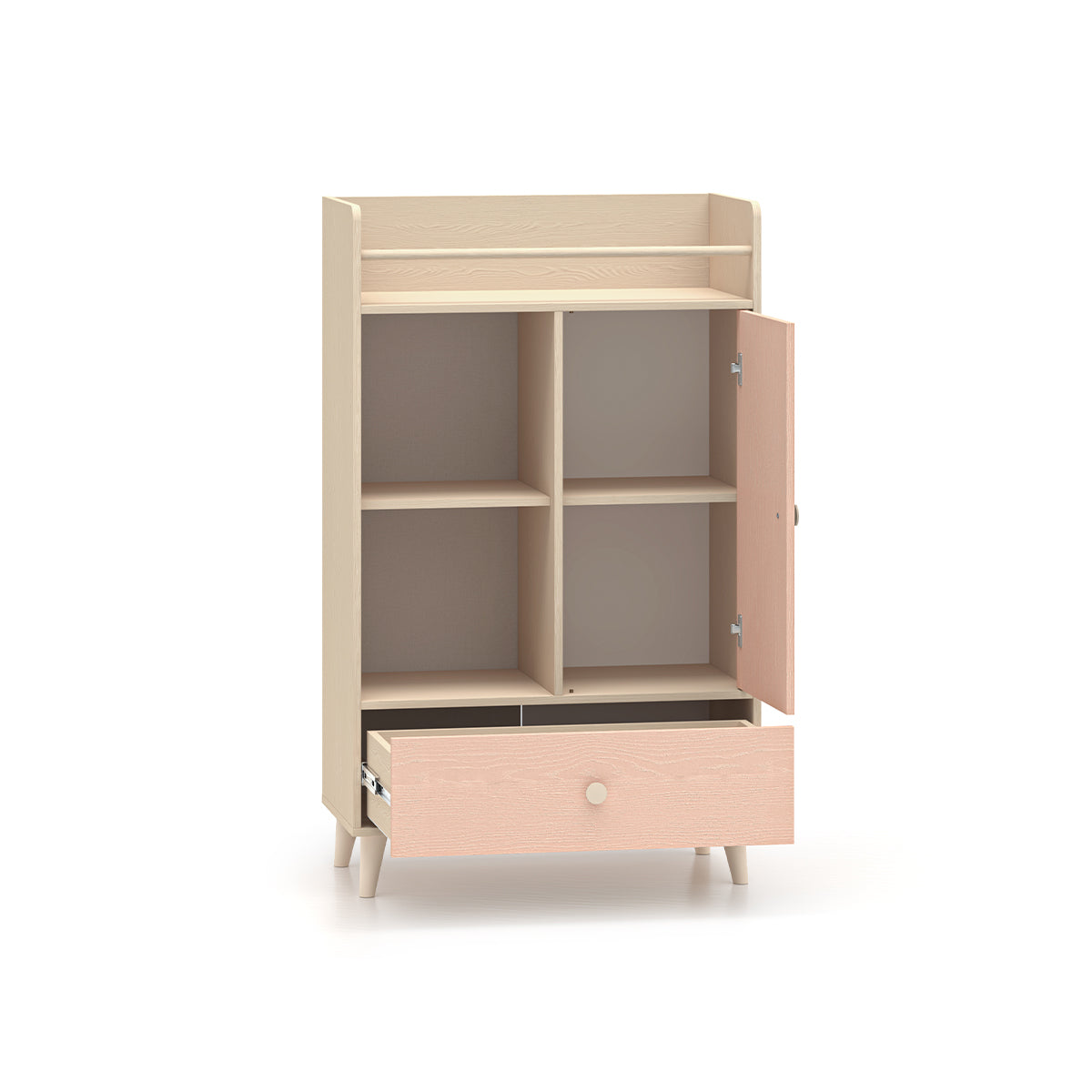 Bibliothèque 1 porte 1 tiroir Alycia Beige et Rose - vue 2