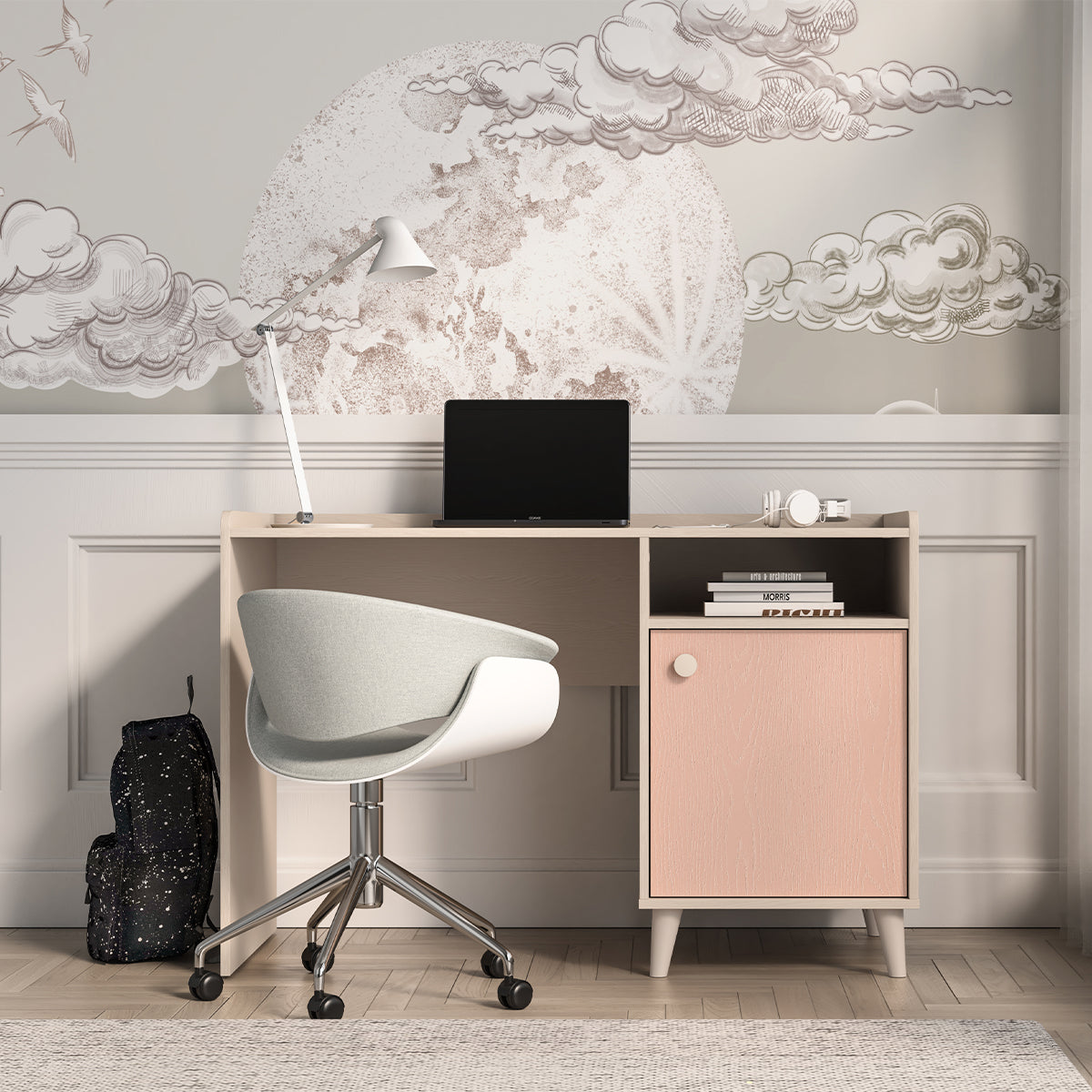 Bureau 1 porte Alycia Beige et Rose - vue 3