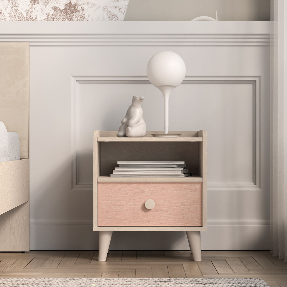 Chevet 1 tiroir Alycia Beige et Rose - vue 3