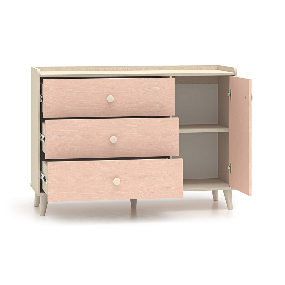 Commode 1 porte 3 tiroirs Alycia Beige et Rose - vue 2
