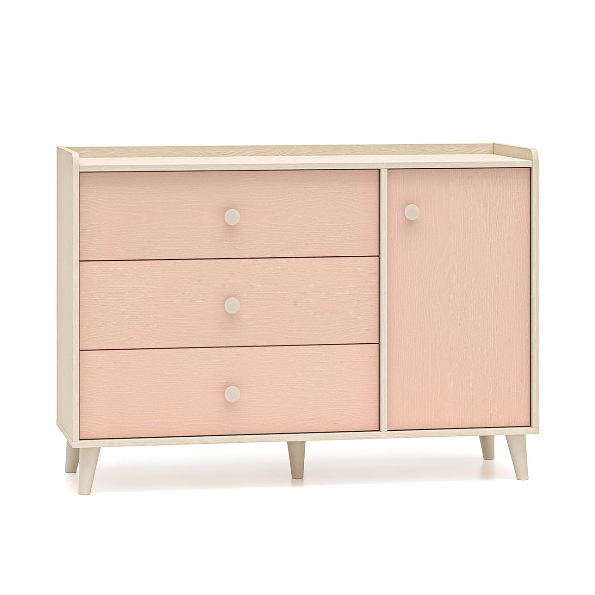 Commode 1 porte 3 tiroirs Alycia Beige et Rose
