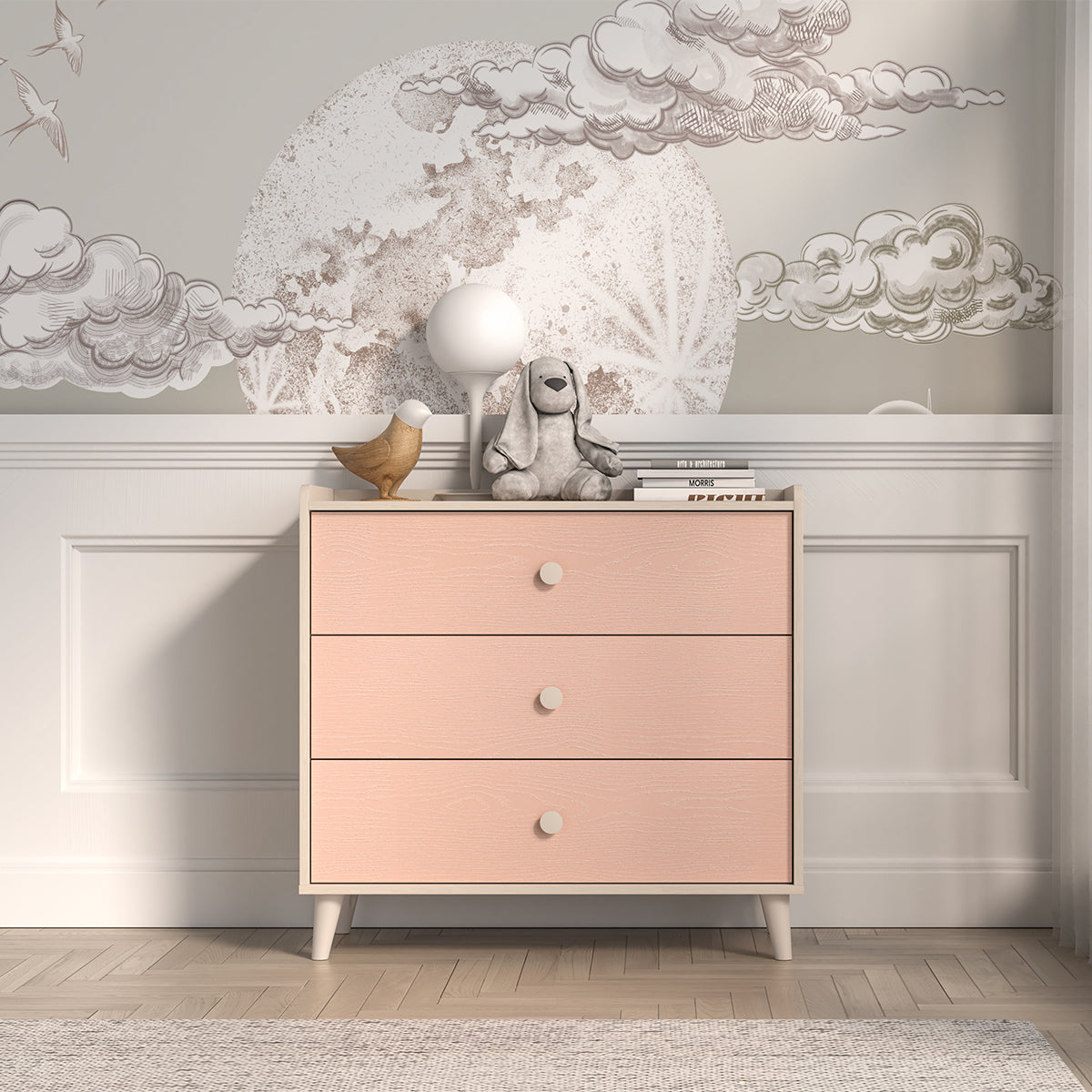 Commode 3 tiroirs Alycia Beige et Rose - vue 3