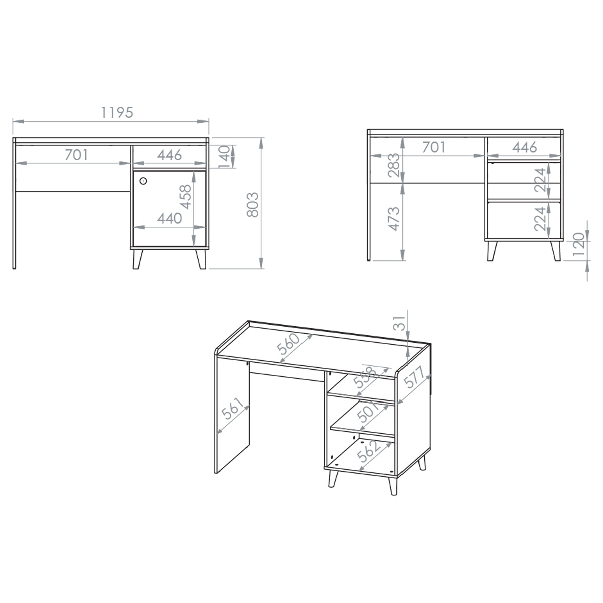 Bureau 1 porte Alycia Beige et Gris - vue 5