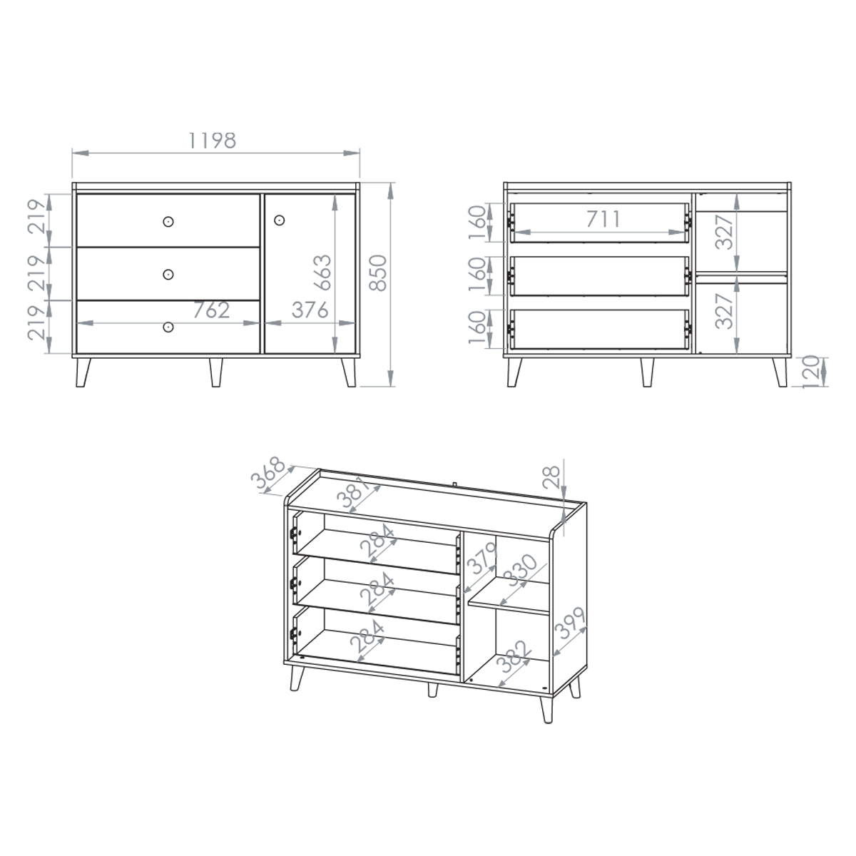 Commode 1 porte 3 tiroirs Alycia Beige et Gris - vue 5
