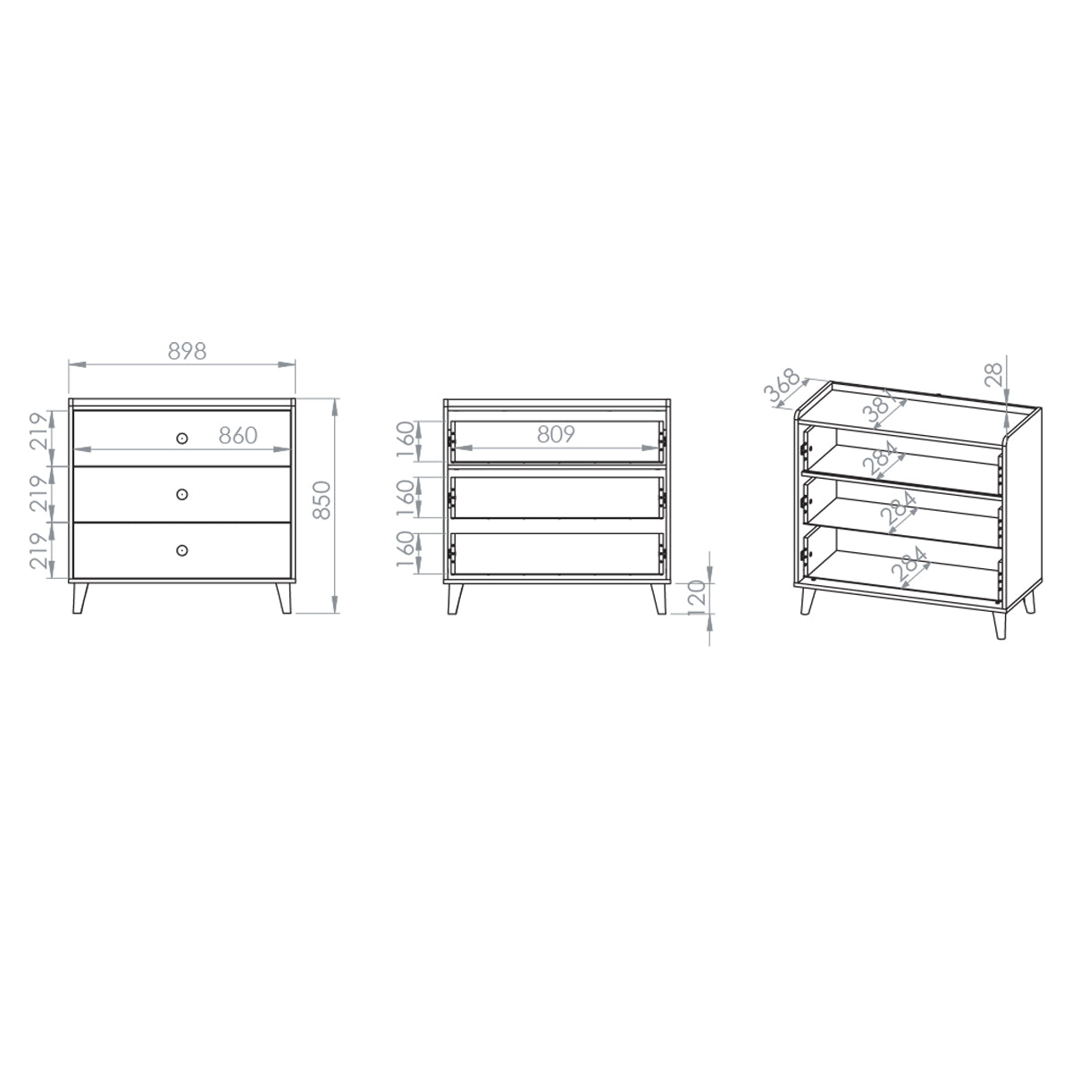 Commode 3 tiroirs Alycia Beige et Rose - vue 5