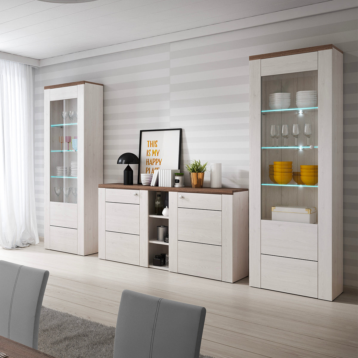 Vitrine 1 porte avec LED Amaury Bois Blanc - vue 2