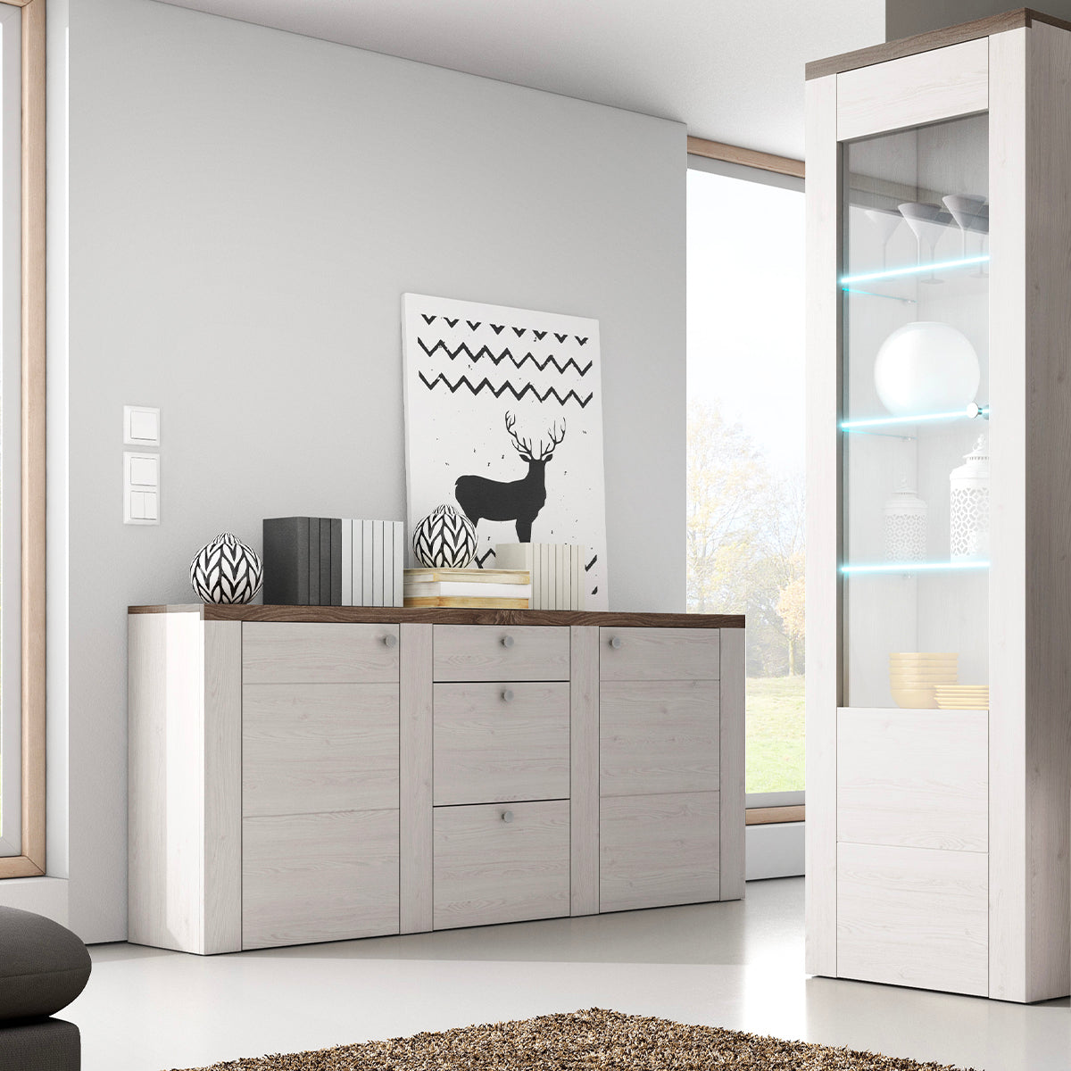 Buffet 2 portes 3 tiroirs Amaury Bois Blanc - vue 2