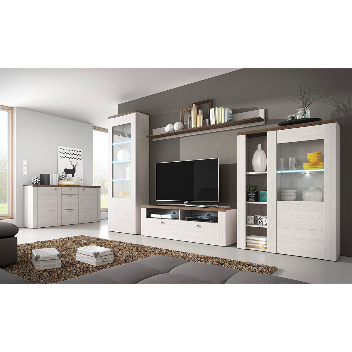 Buffet 2 portes 3 tiroirs Amaury Bois Blanc - vue 3