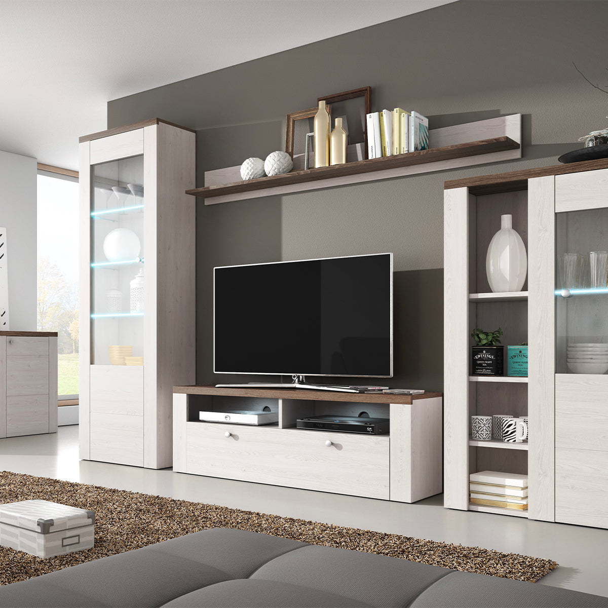 Meuble TV 1 porte 140 cm Amaury Bois Blanc - vue 2