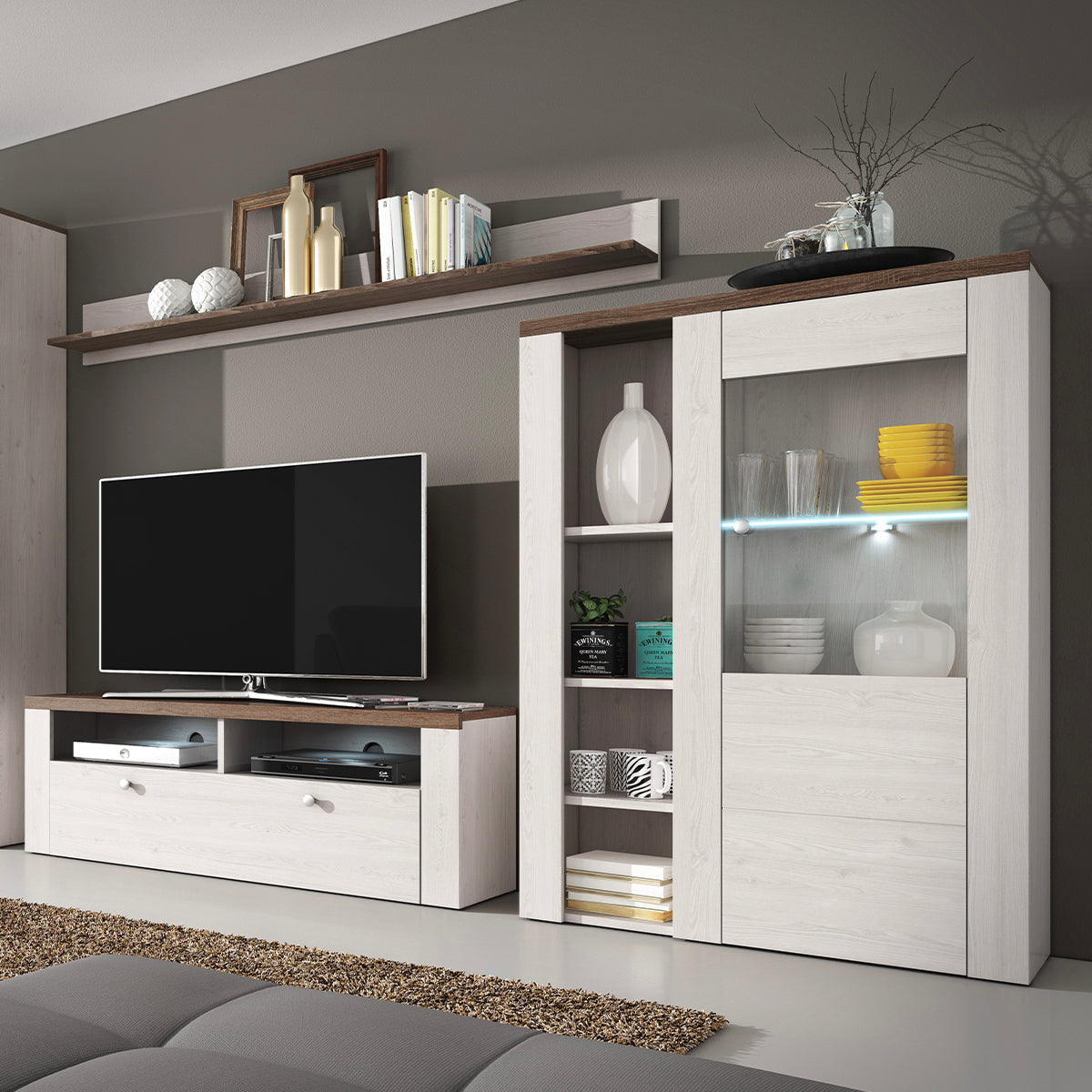Vaisselier 1 porte avec LED Amaury Bois Blanc - vue 2