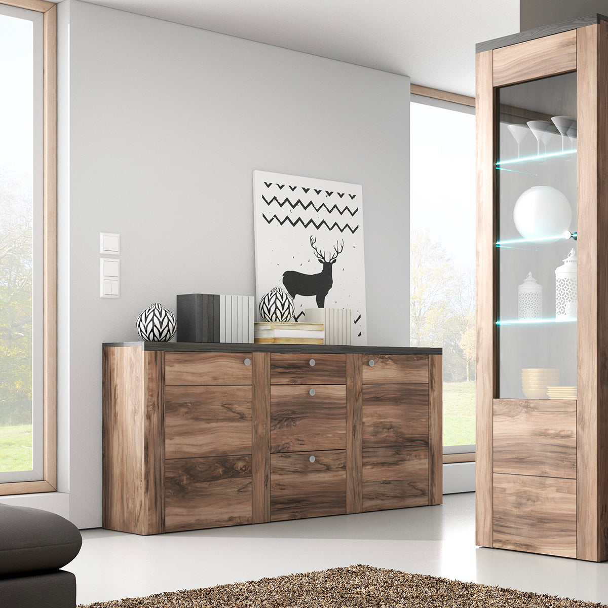 Buffet 2 portes 3 tiroirs Amaury Bois foncé - vue 2
