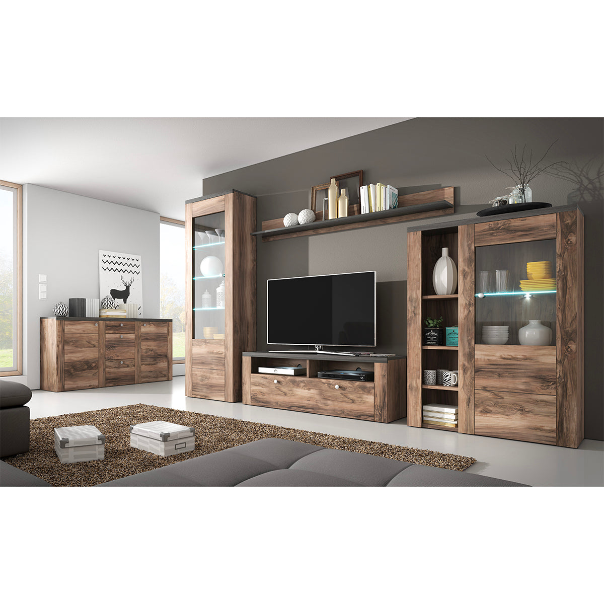 Buffet 2 portes 3 tiroirs Amaury Bois foncé - vue 3