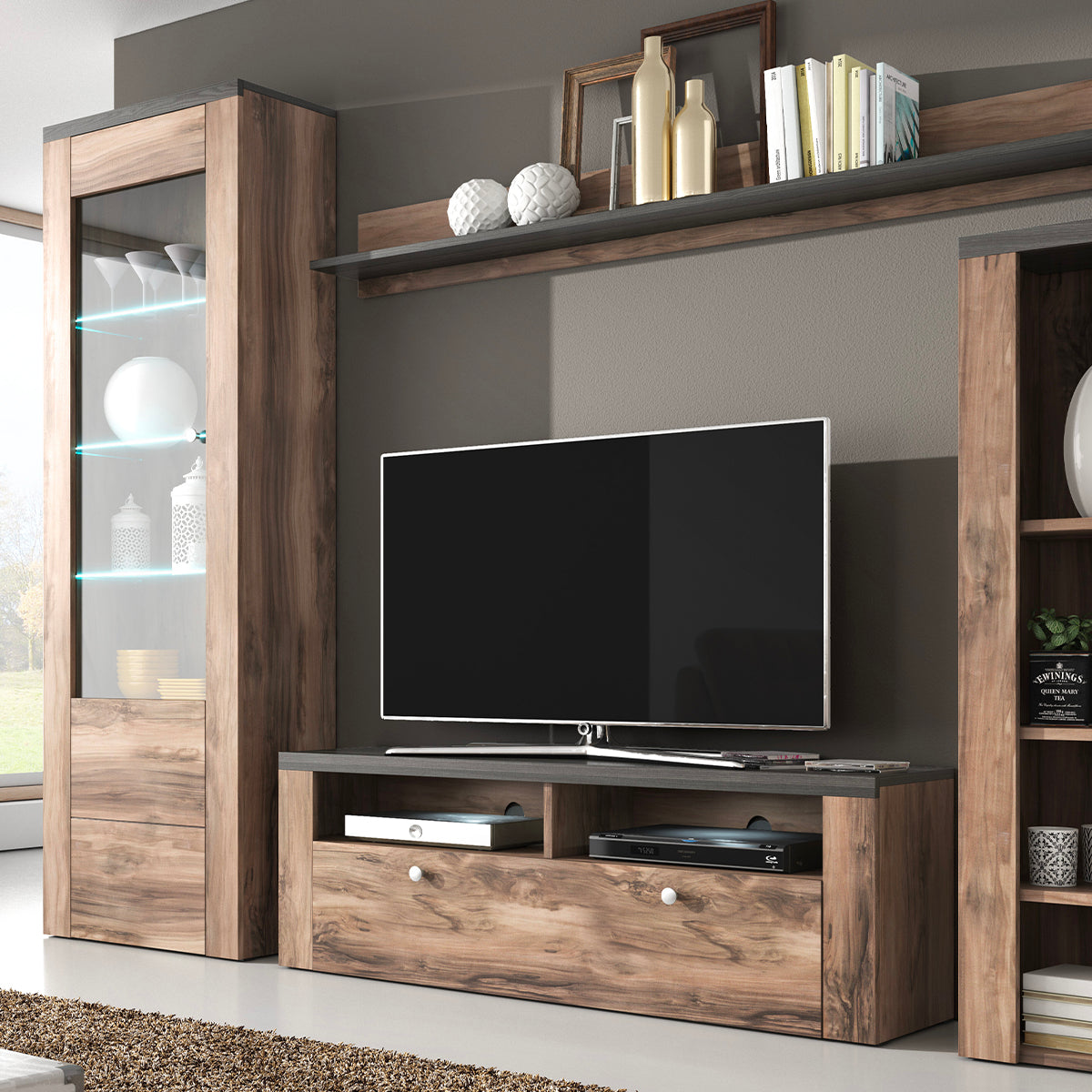 Meuble TV 1 porte 140 cm Amaury Bois foncé - vue 2