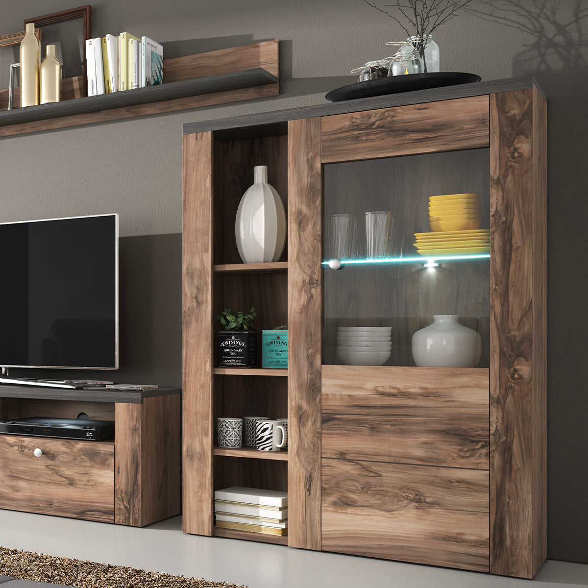 Vaisselier 1 porte avec LED Amaury Bois foncé - vue 2