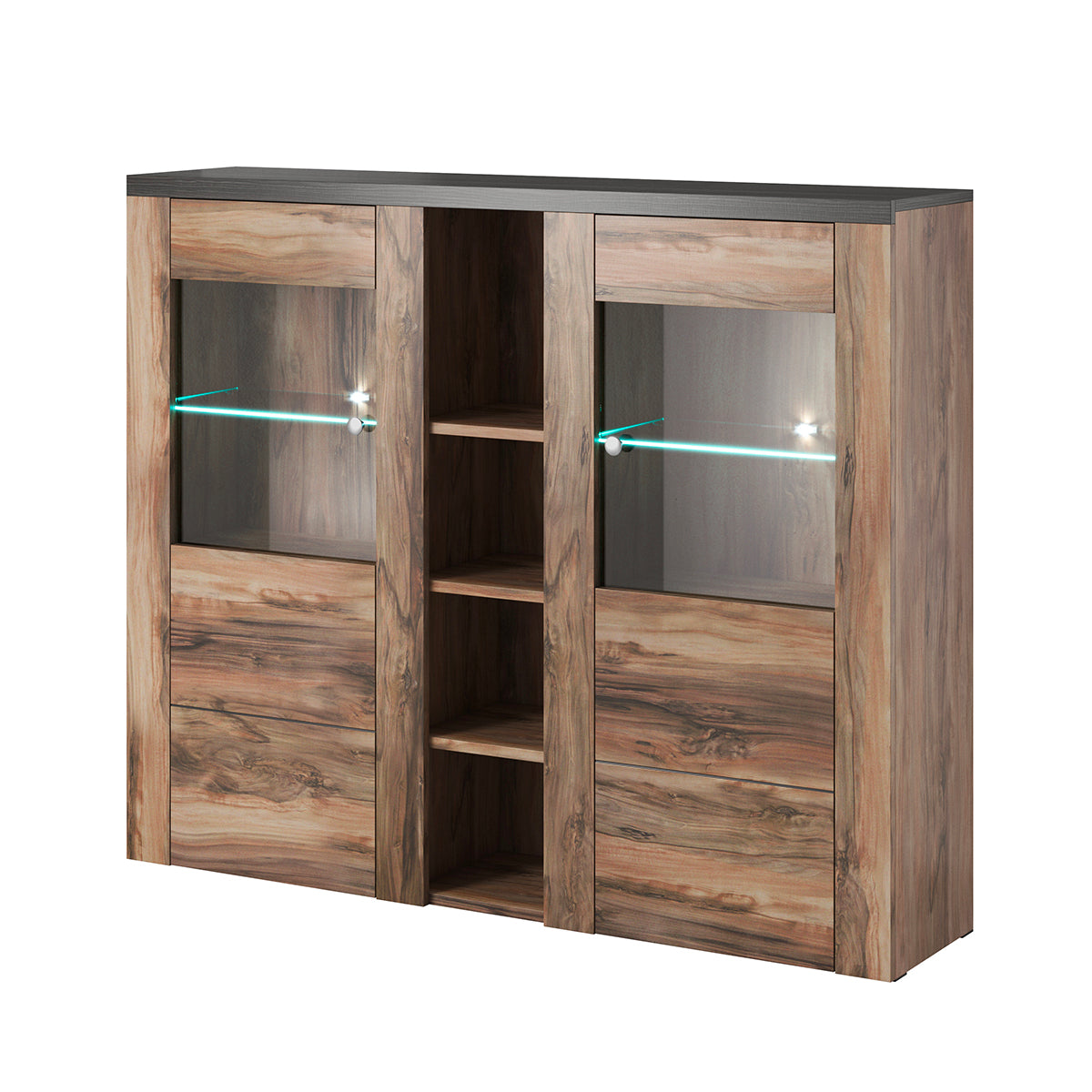 Vaisselier 2 portes avec LED Amaury Bois foncé