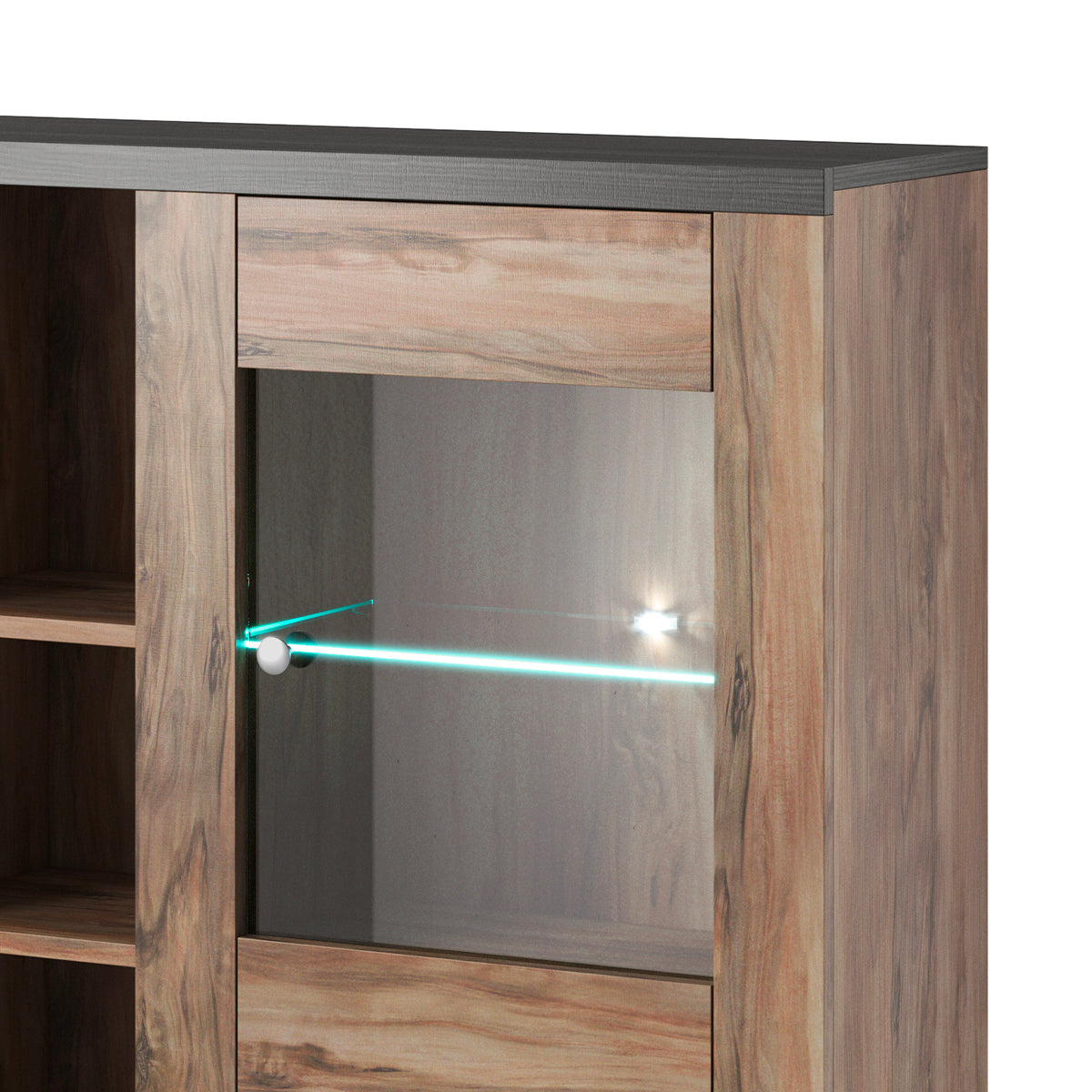 Vaisselier 2 portes avec LED Amaury Bois foncé - vue 2
