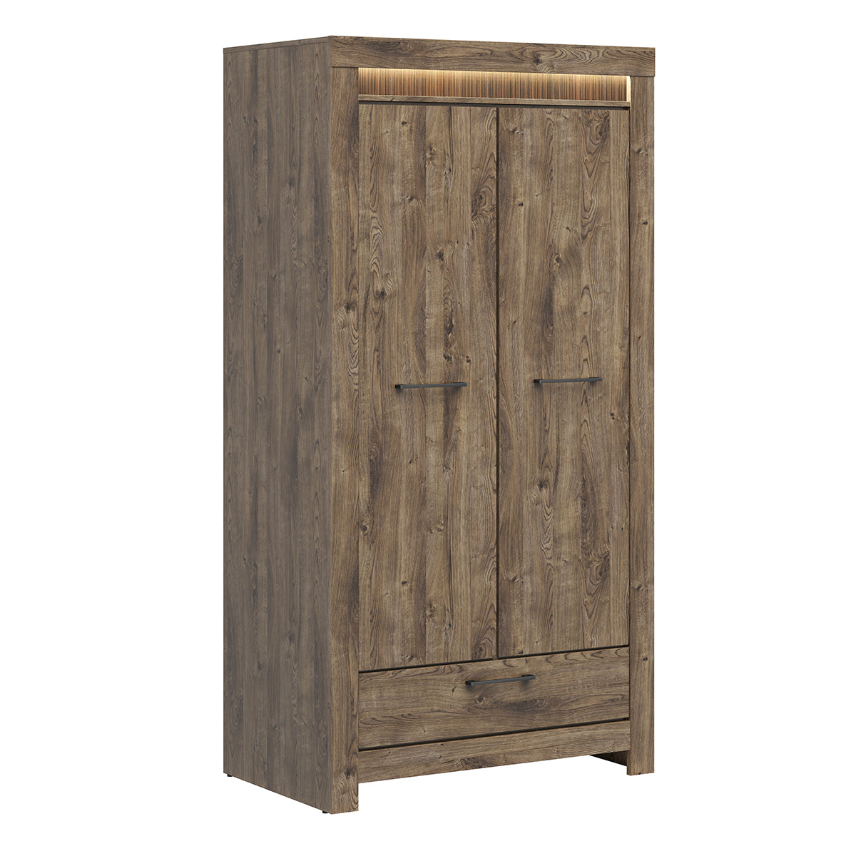 Armoire 2 portes 1 tiroir LED inclus Amaury Bois