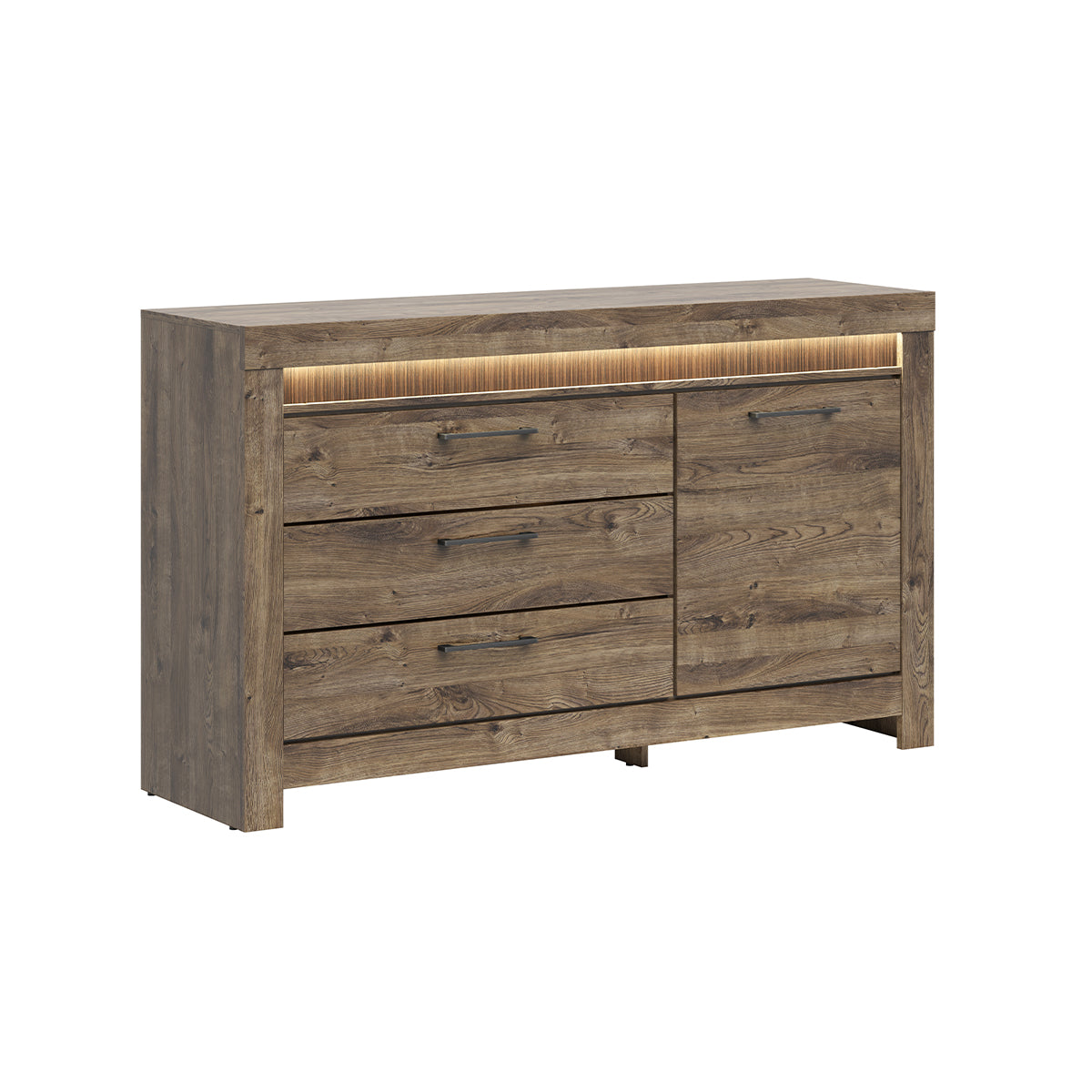 Buffet 1 porte 3 tiroirs LED inclus Amaury Bois