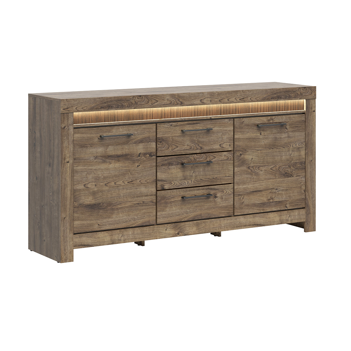 Buffet 2 portes 3 tiroirs LED inclus Amaury Bois