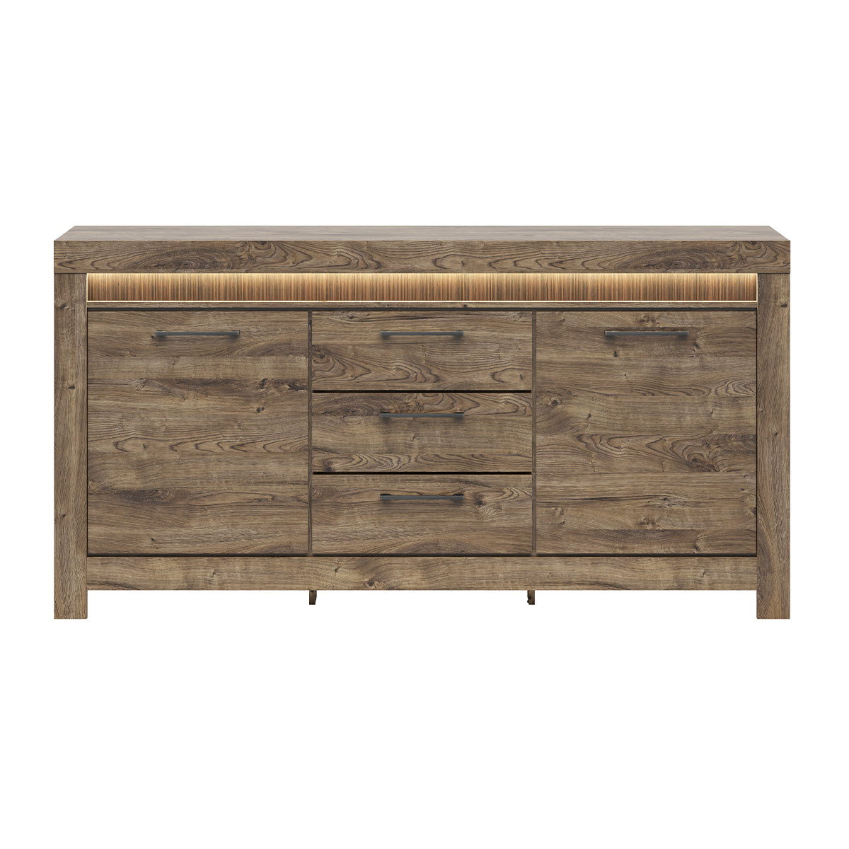 Buffet 2 portes 3 tiroirs LED inclus Amaury Bois - vue 3