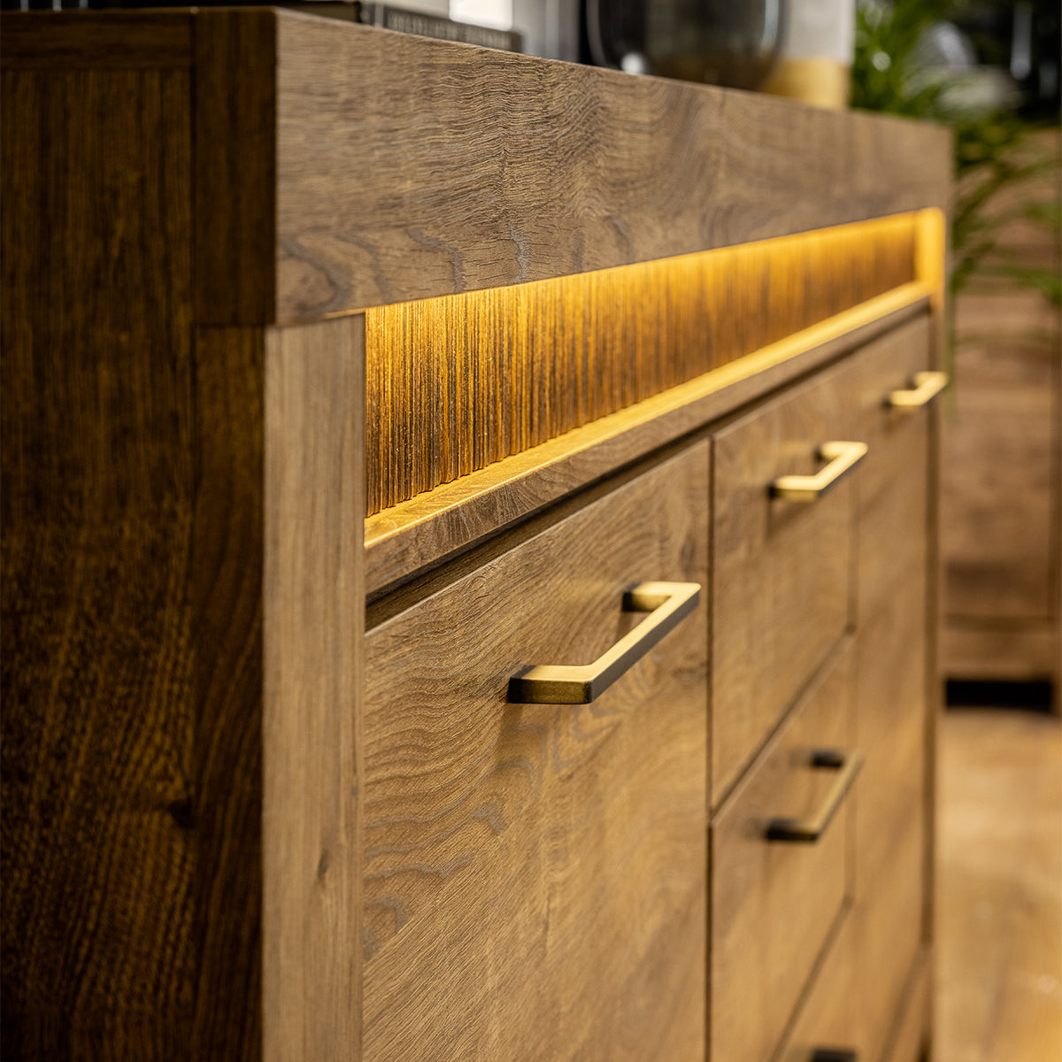 Buffet 2 portes 3 tiroirs LED inclus Amaury Bois - vue 4