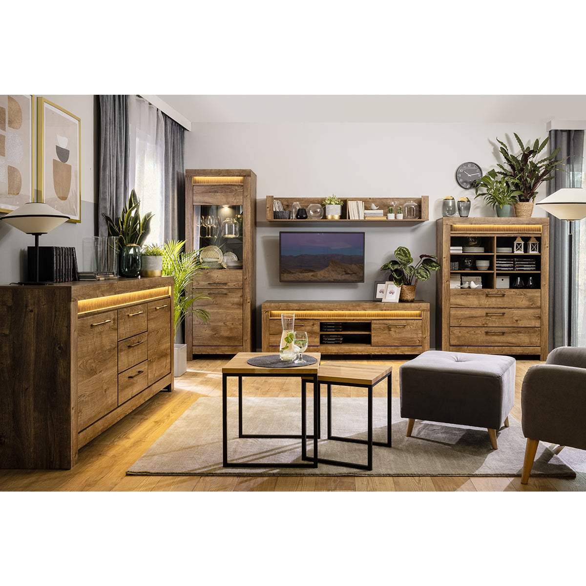 Buffet 2 portes 3 tiroirs LED inclus Amaury Bois - vue 5