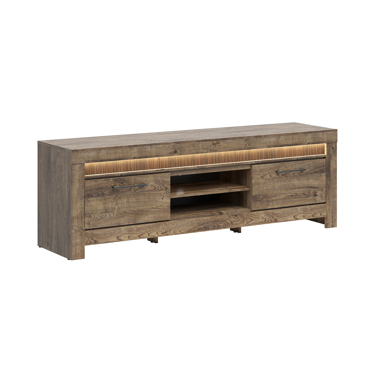 Meuble TV 2 portes 2 niches 180 cm LED inclus Amaury Bois