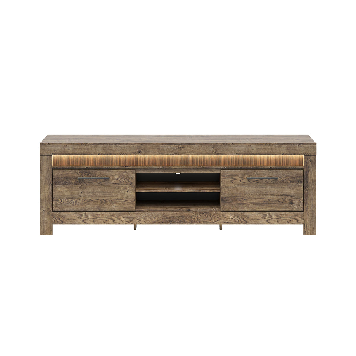 Meuble TV 2 portes 2 niches 180 cm LED inclus Amaury Bois - vue 3