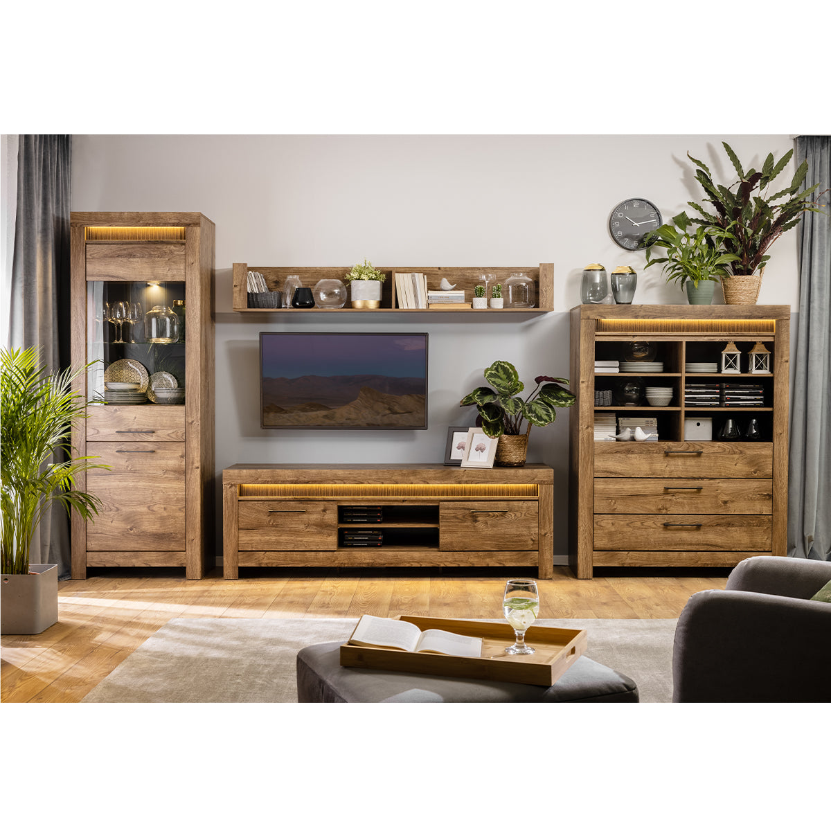 Meuble TV 2 portes 2 niches 180 cm LED inclus Amaury Bois - vue 4