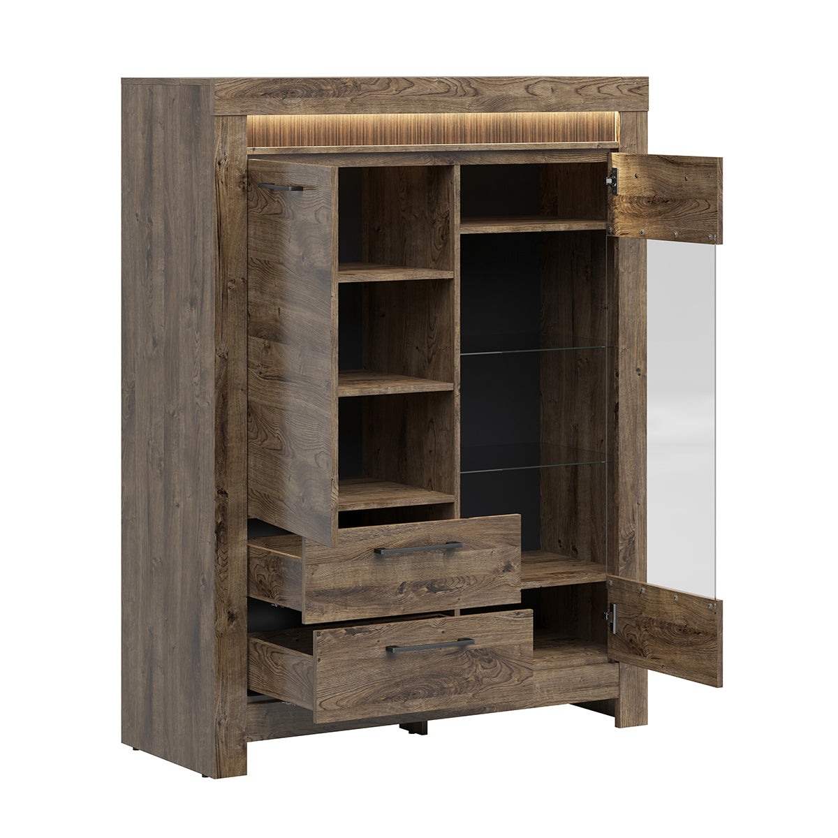 Vaisselier 2 portes 2 tiroirs LED inclus Amaury Bois - vue 2
