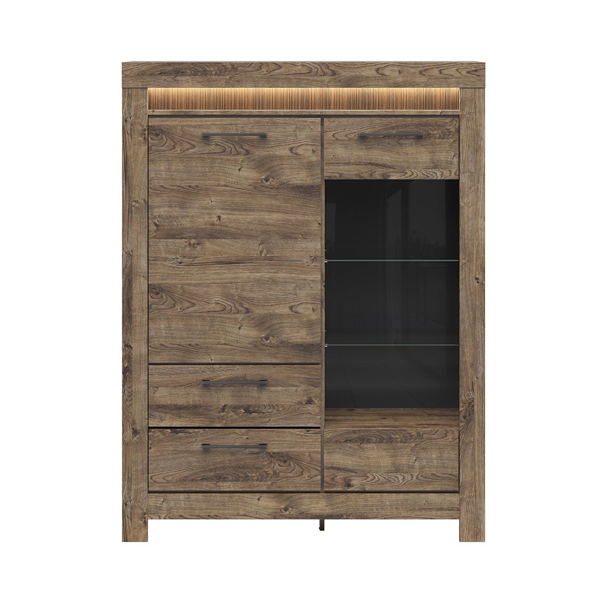Vaisselier 2 portes 2 tiroirs LED inclus Amaury Bois - vue 3