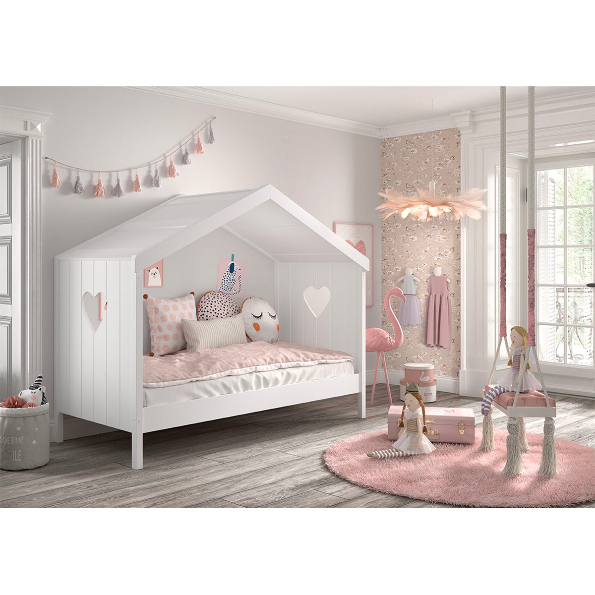 Lit cabane ouvert 90x200 sommier inclus Vipack Amori Blanc - vue 2