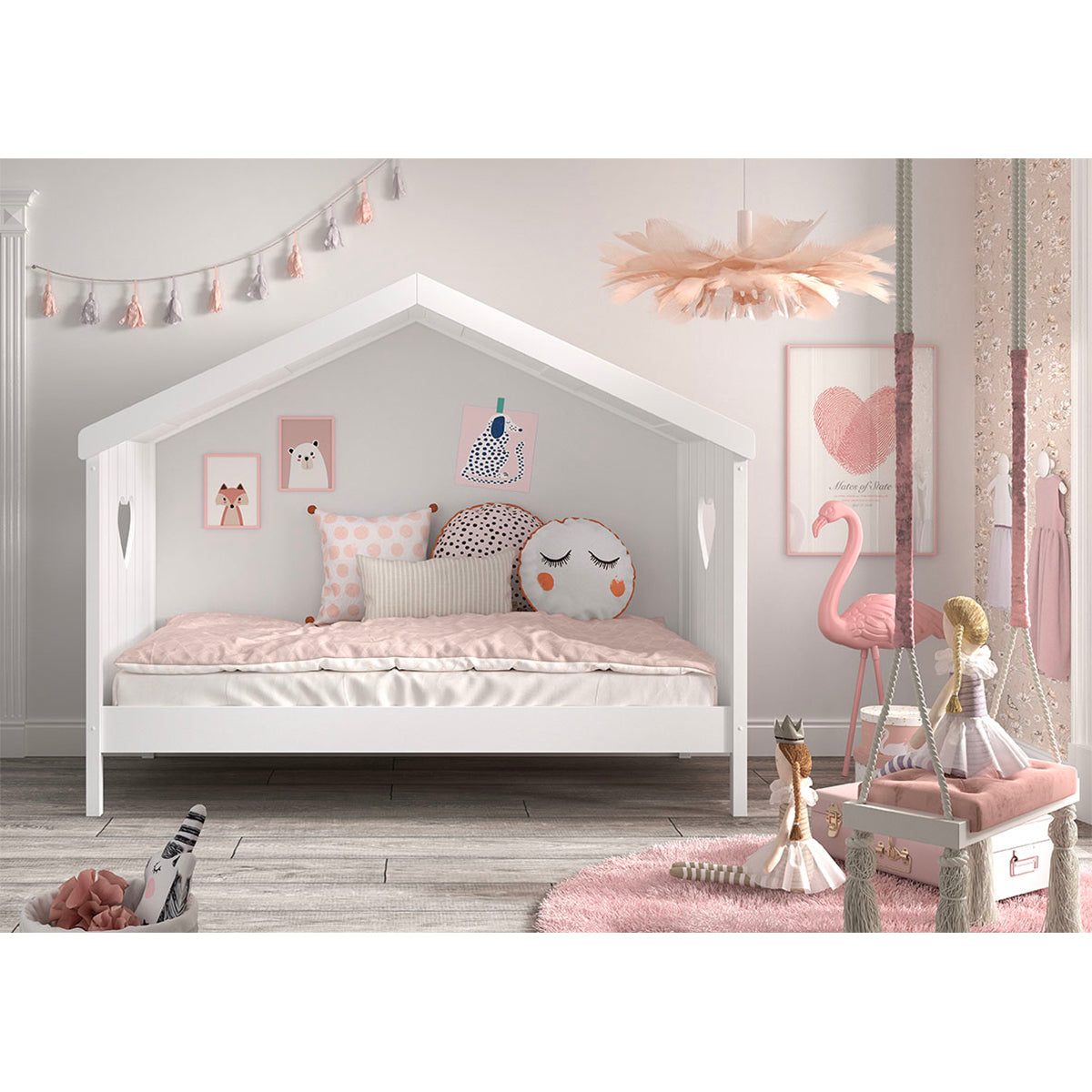 Lit cabane ouvert 90x200 sommier inclus Vipack Amori Blanc - vue 4