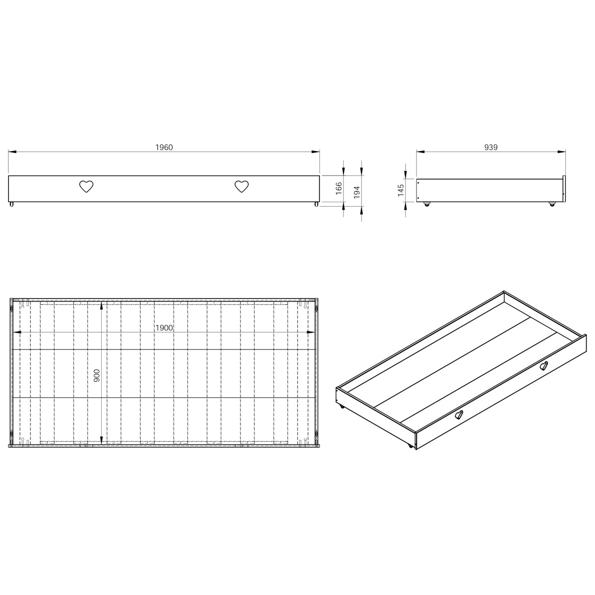 Tiroir de lit 90x190 Vipack Amori Blanc - vue 5