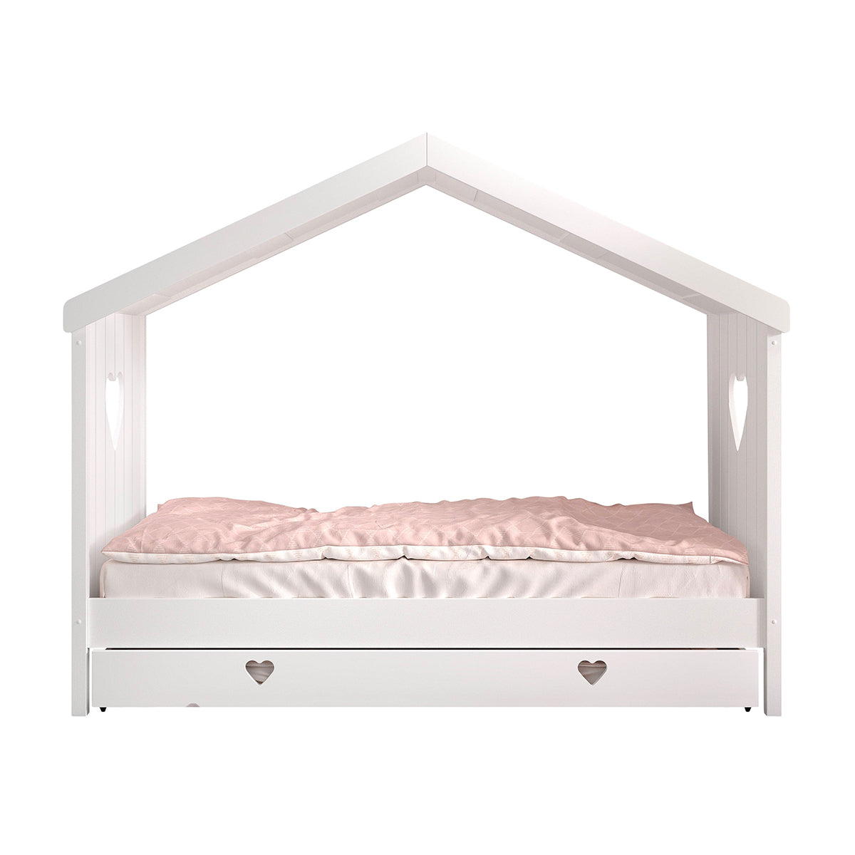 Lit cabane ouvert 90x200 sommier et tiroir inclus Vipack Amori Blanc