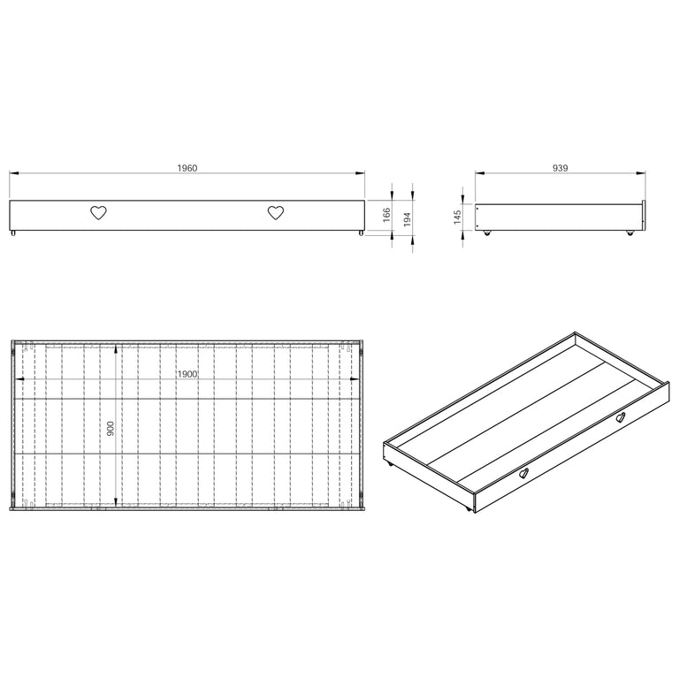 Lit cabane ouvert 90x200 sommier et tiroir inclus Vipack Amori Blanc - vue 7