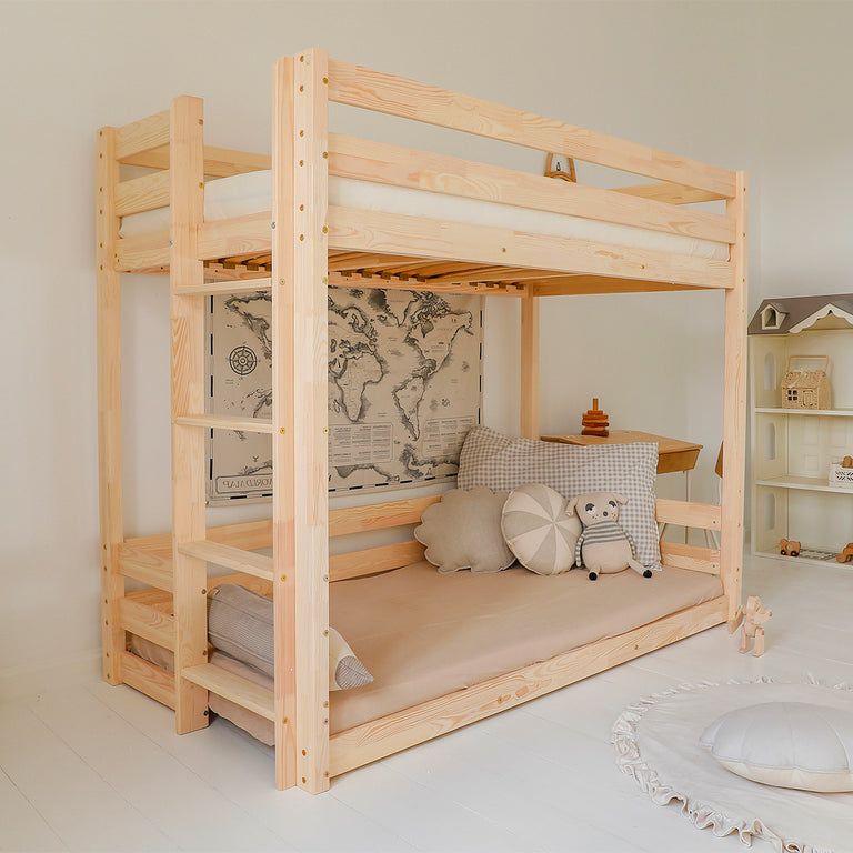 Lit superposé 90x200 au sol sommiers inclus Anaëlle Bois