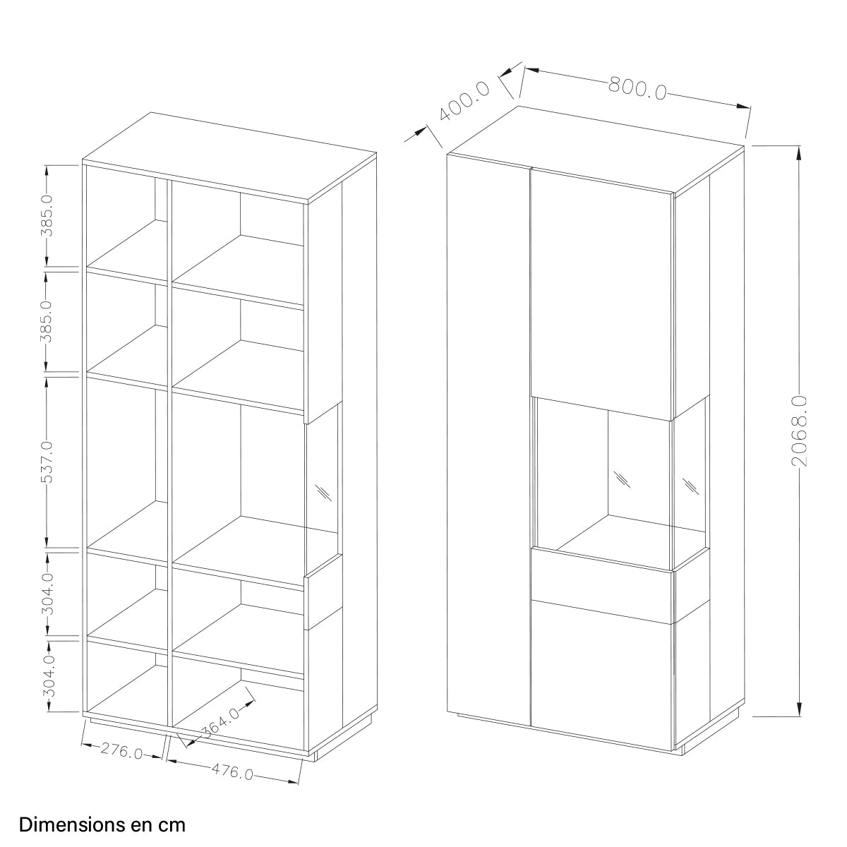 Vitrine 2 portes ouverture droite Andrea Blanc et Bois - vue 4