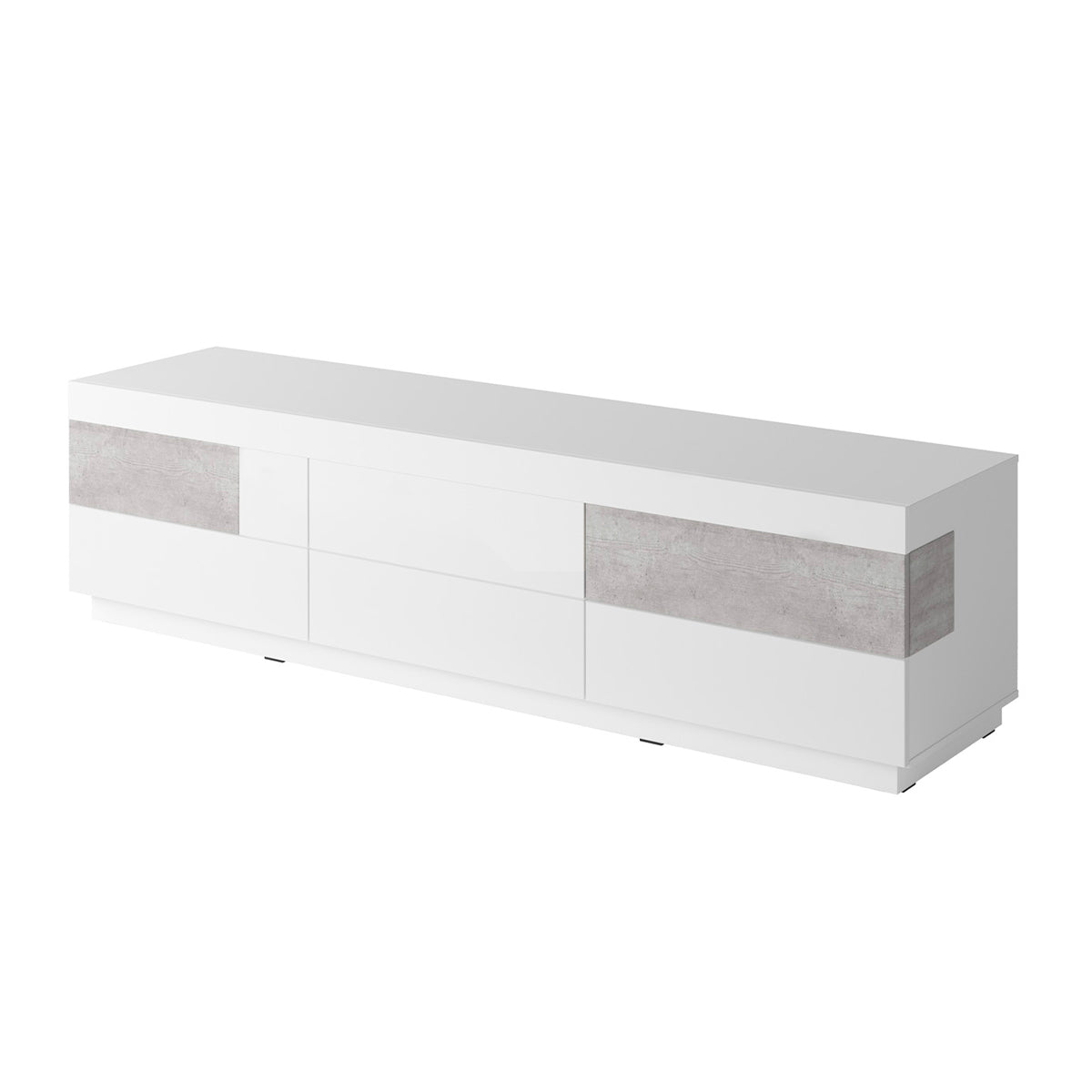Meuble TV 6 tiroirs 206 cm Andrea Blanc et Béton