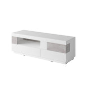Meuble TV 1 porte 2 tiroirs 160 cm Andrea Blanc et Béton