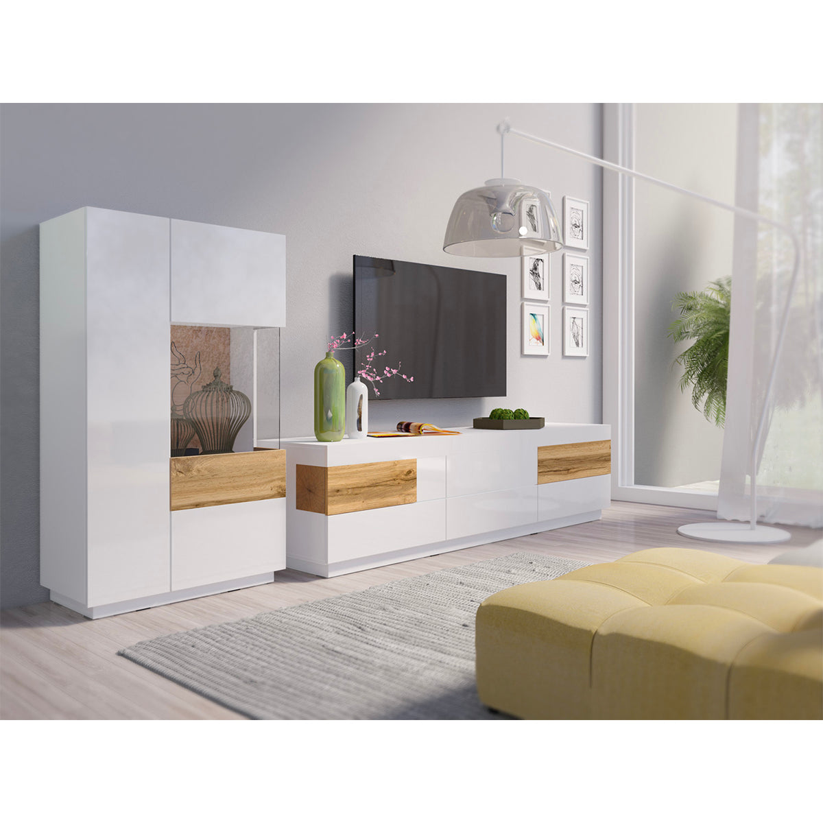 Meuble TV 6 tiroirs 206 cm Andrea Blanc et Bois - vue 3