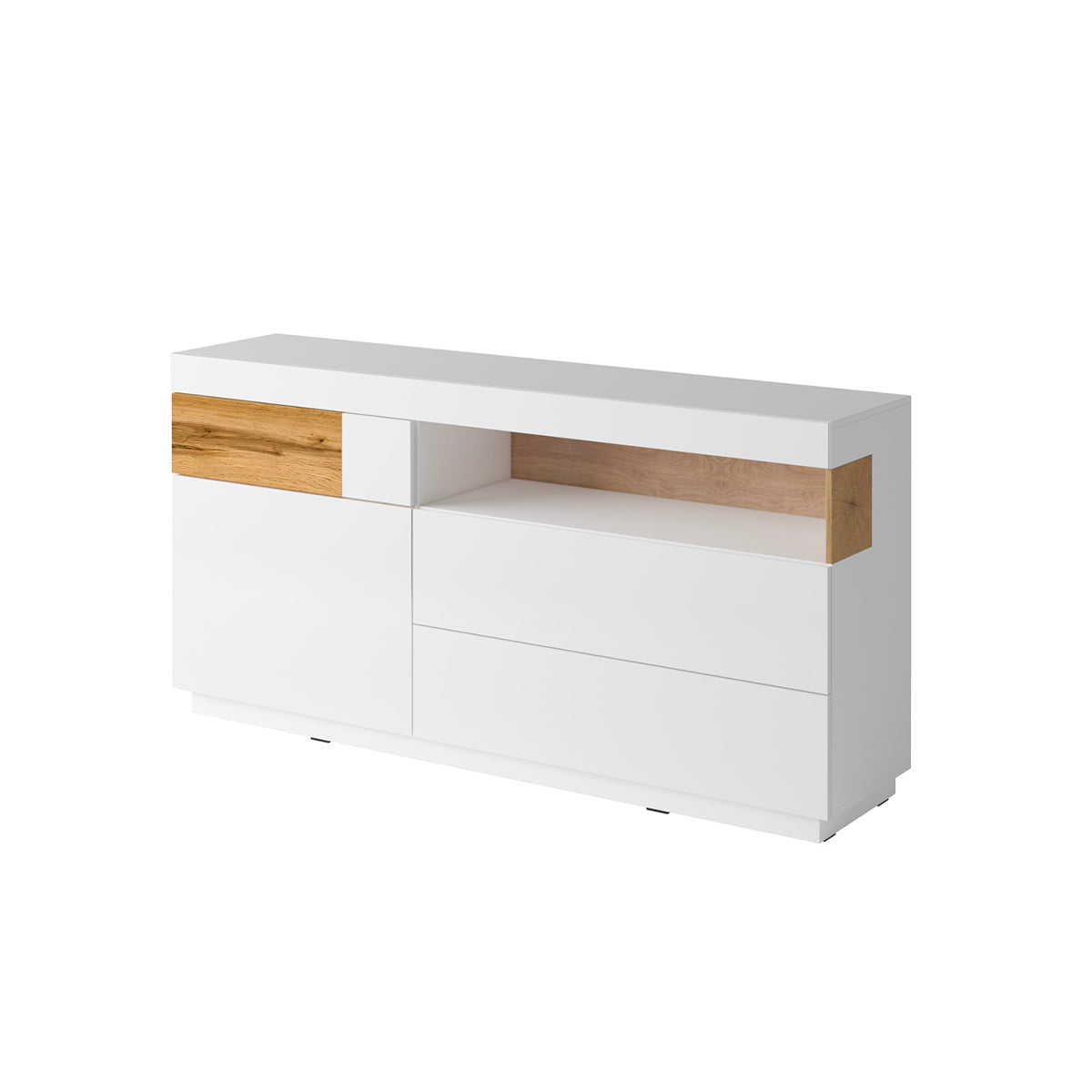 Buffet 1 porte 3 tiroirs Andrea Blanc et Bois