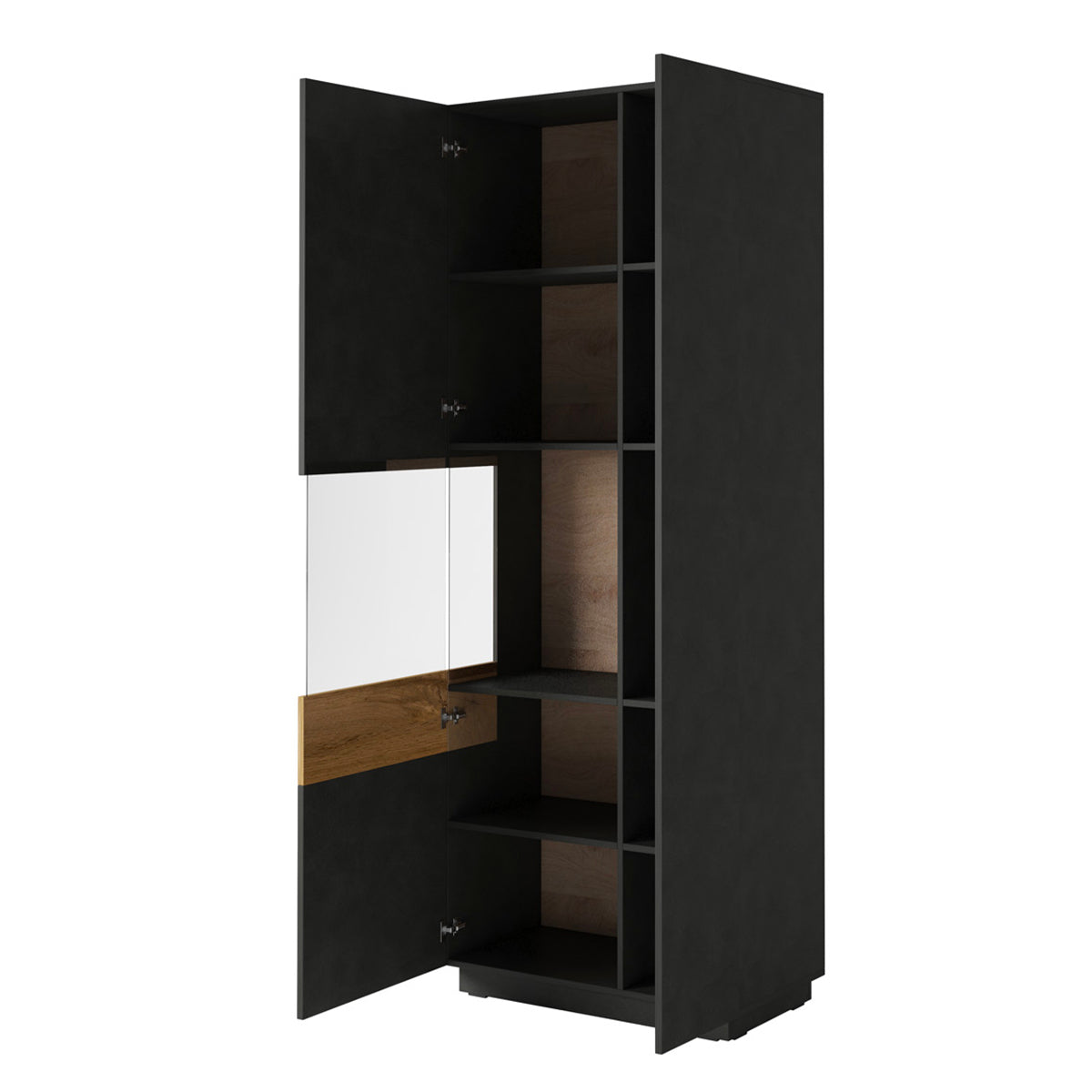 Vitrine 2 portes ouverture gauche Andrea Gris anthracite et Bois - vue 3