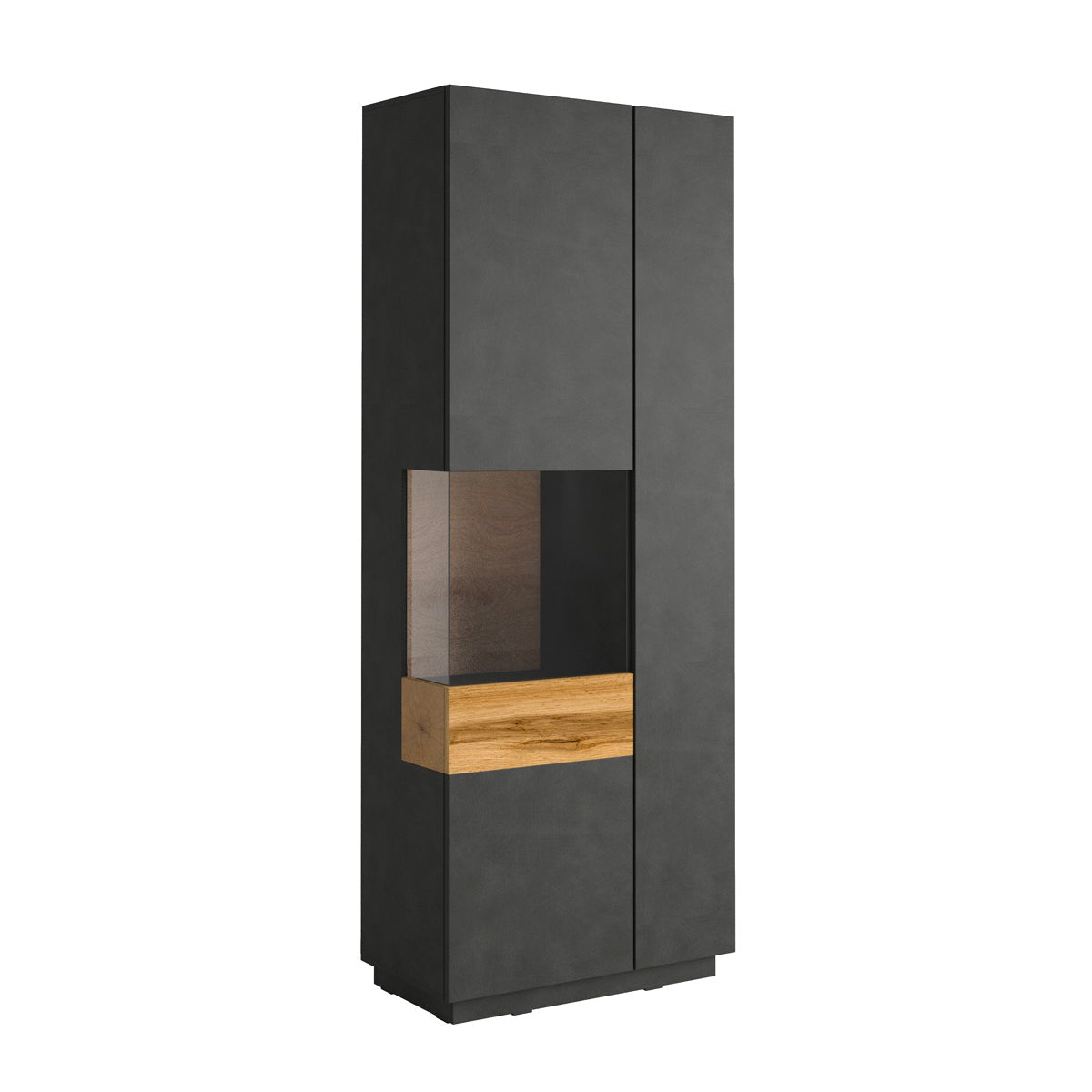 Vitrine 2 portes ouverture droite Andrea Gris anthracite et Bois
