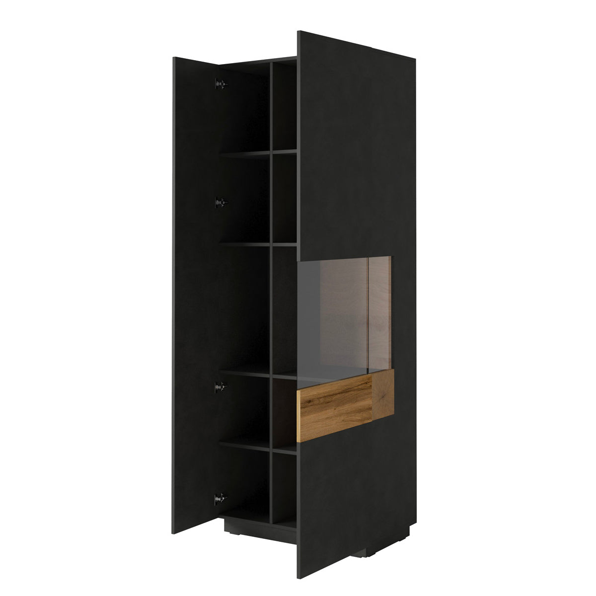Vitrine 2 portes ouverture droite Andrea Gris anthracite et Bois - vue 3