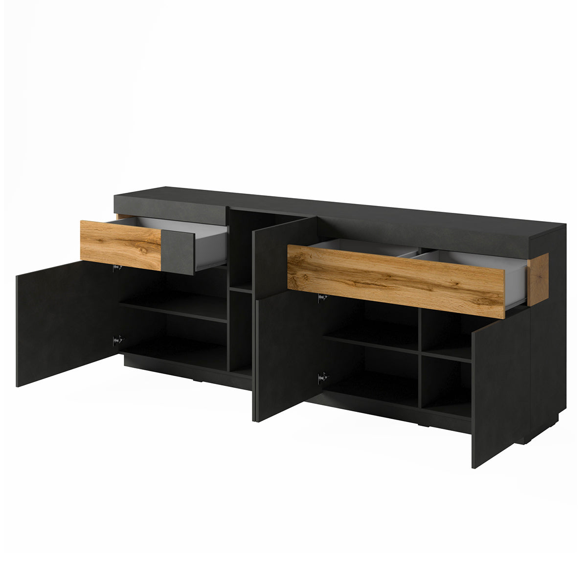 Buffet 4 portes 2 tiroirs Andrea Gris anthracite et Bois - vue 3