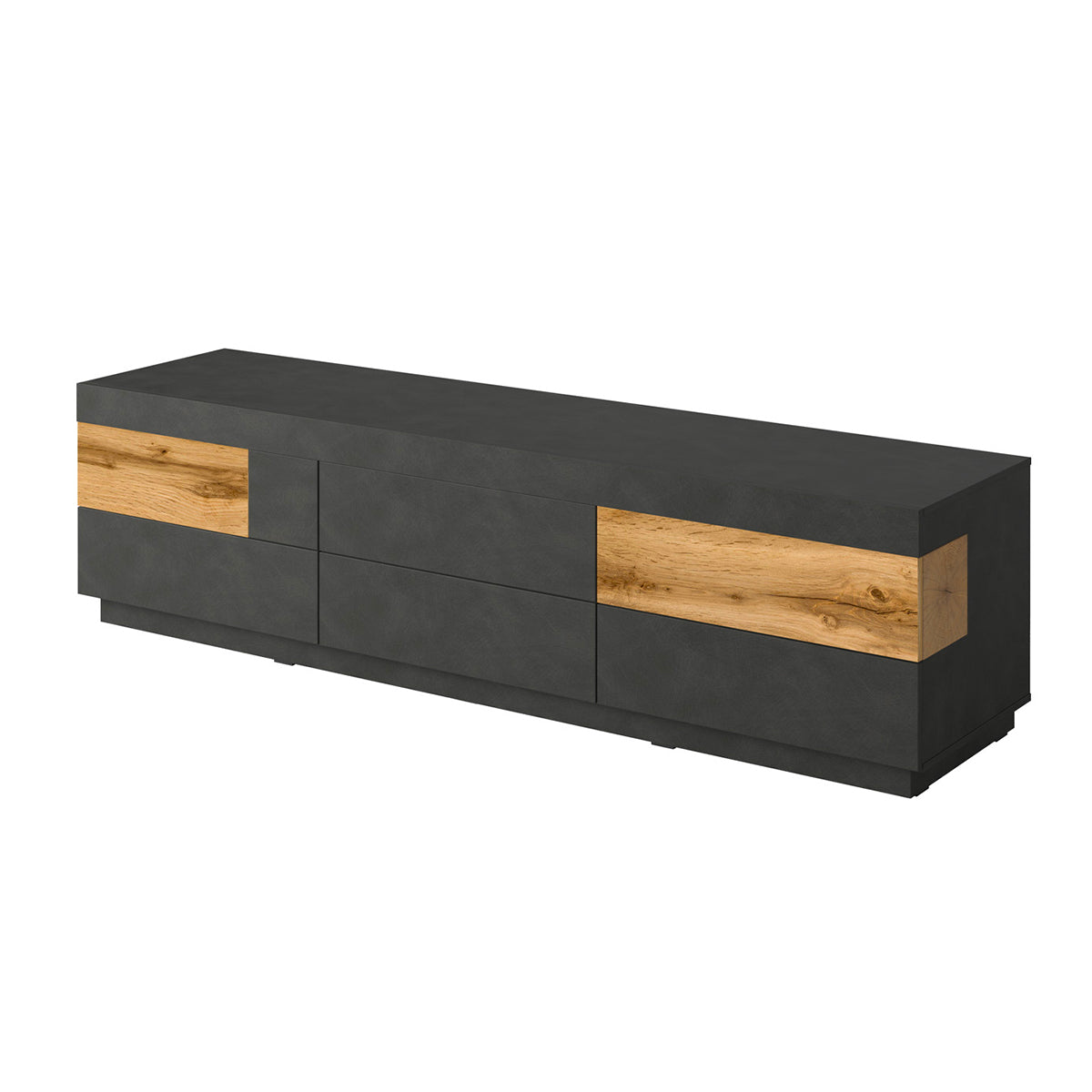 Meuble TV 6 tiroirs 206 cm Andrea Gris anthracite et Bois